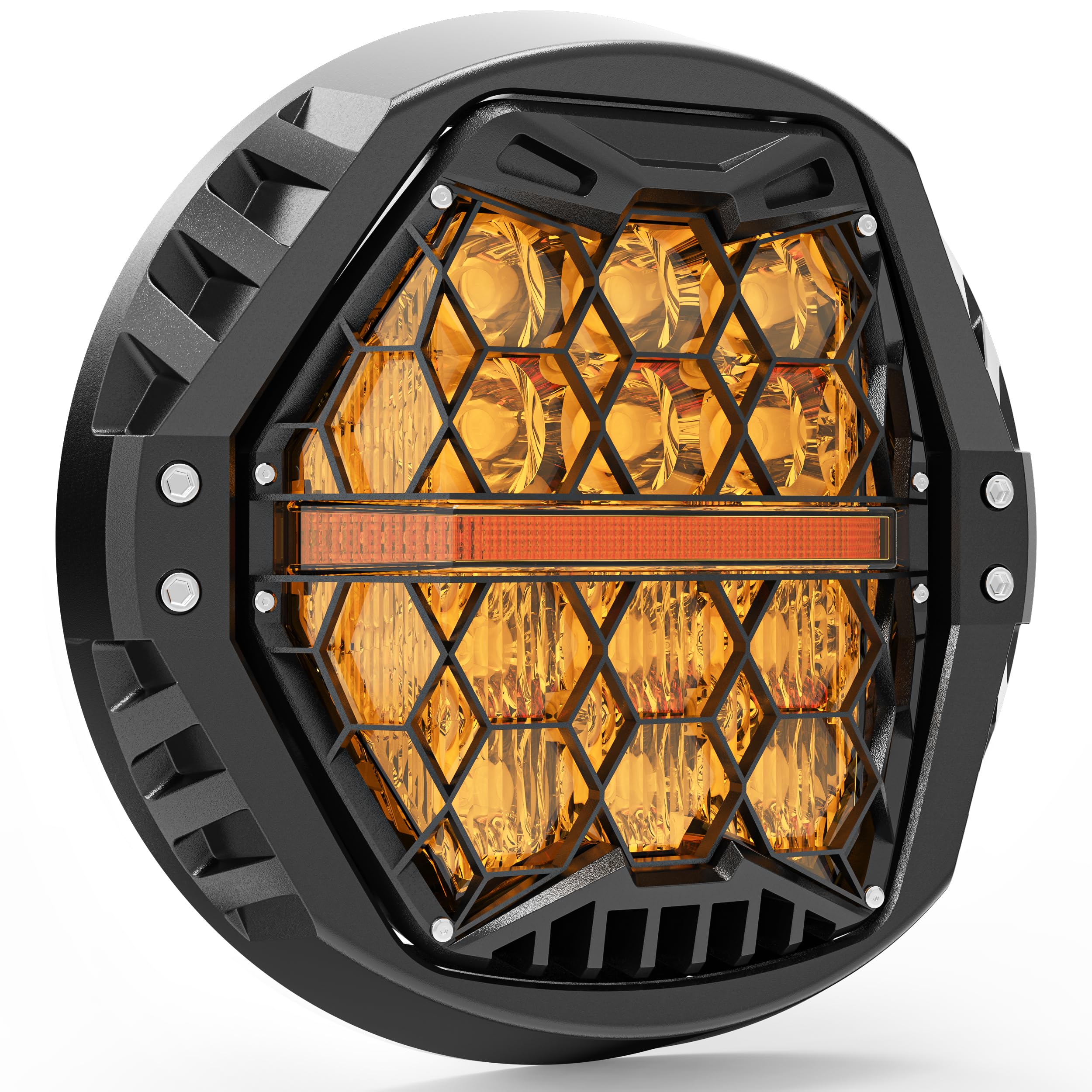 DOT Approved 1000% Bright 120W 7'' Motorcycles LED Headlight with Amber Lens DRL Compatible with Road King Road Glide Street Gli