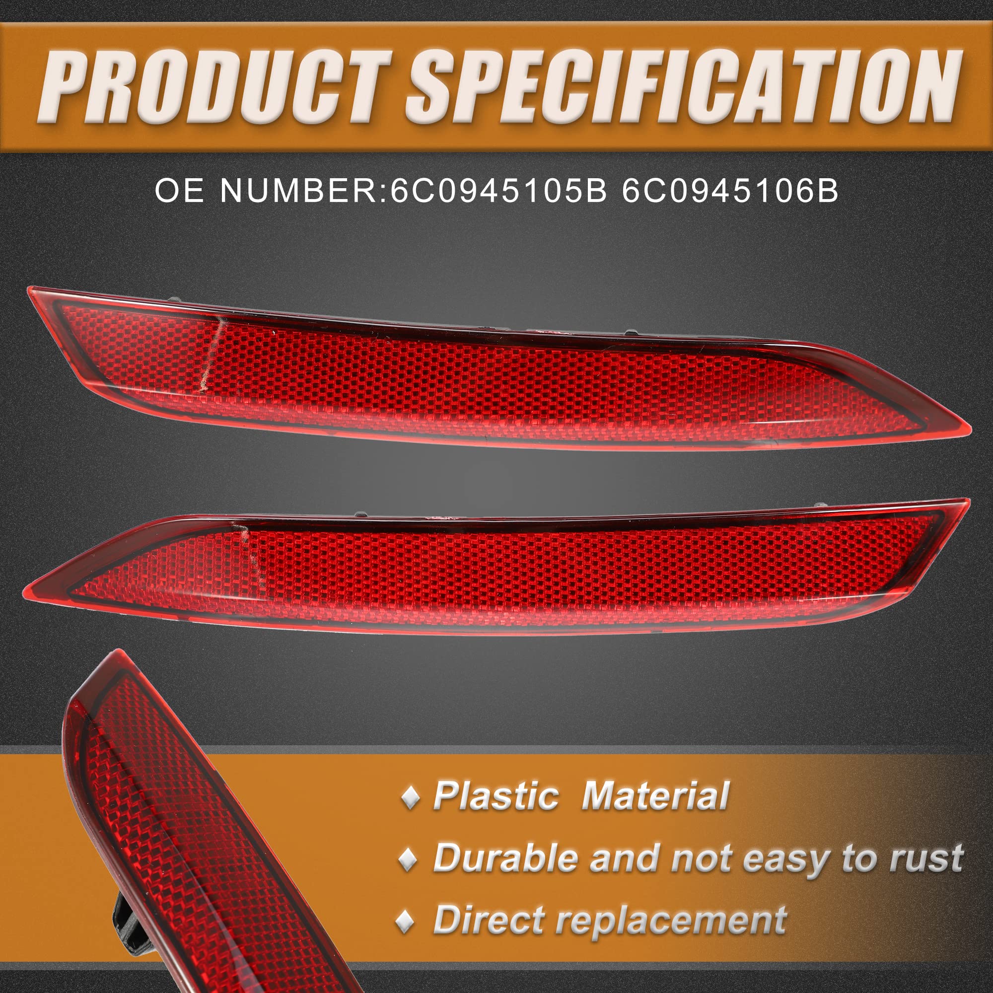X Autohaux 1 Pair Rear Left Right Bumper Reflector Light Cover 6C0945105B 6C0945106B For Vw Polo 2014-2017 Red