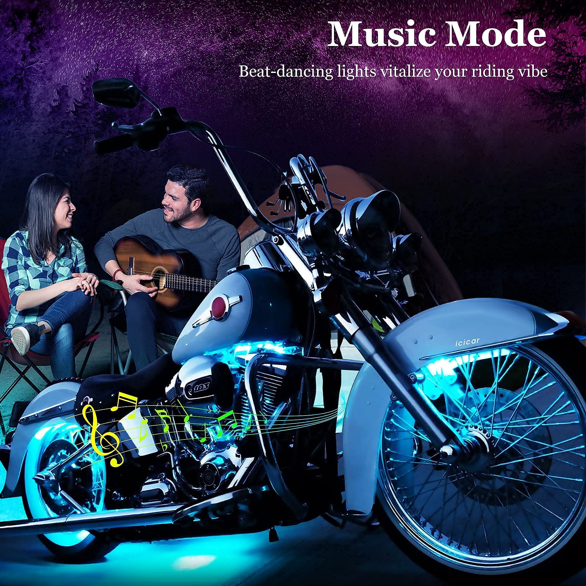 8Pcs Motorcycle Led Underglow Kit, Icicar Motorcycle Lights App Control Music Sync Rgb Led Motorcycle Lights Brake Light Waterproof Dual Remote Motorcycle Underglow Led Light Kit For Utv Atv Golf Cart