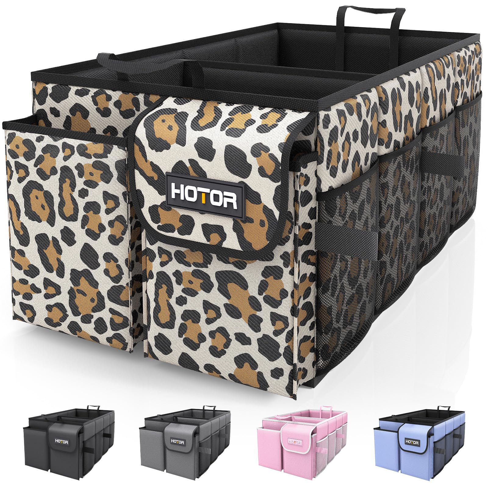 Hotor Foldable Trunk Organizer - Leopard, Suv & Sedan Fits, 2 Compartments, 21.3 ''12.6 ''10.6 '' Sturdy Car Organization For To