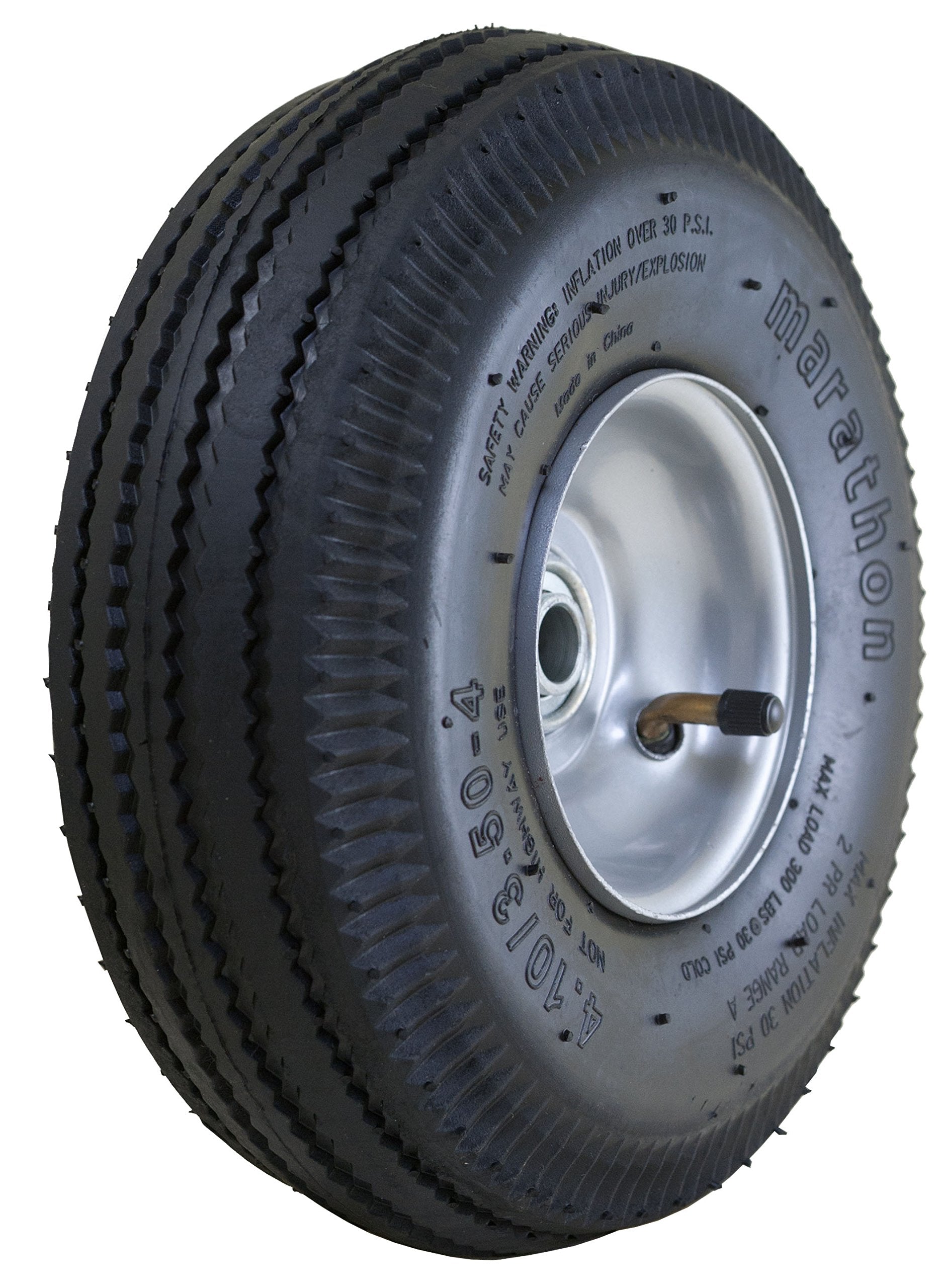Marathon 4.10/3.50-4'' Pneumatic (Air Filled) Hand Truck / All Purpose Utility Tire On Wheel, 2.25'' Offset Hub, 5/8'' Bearings