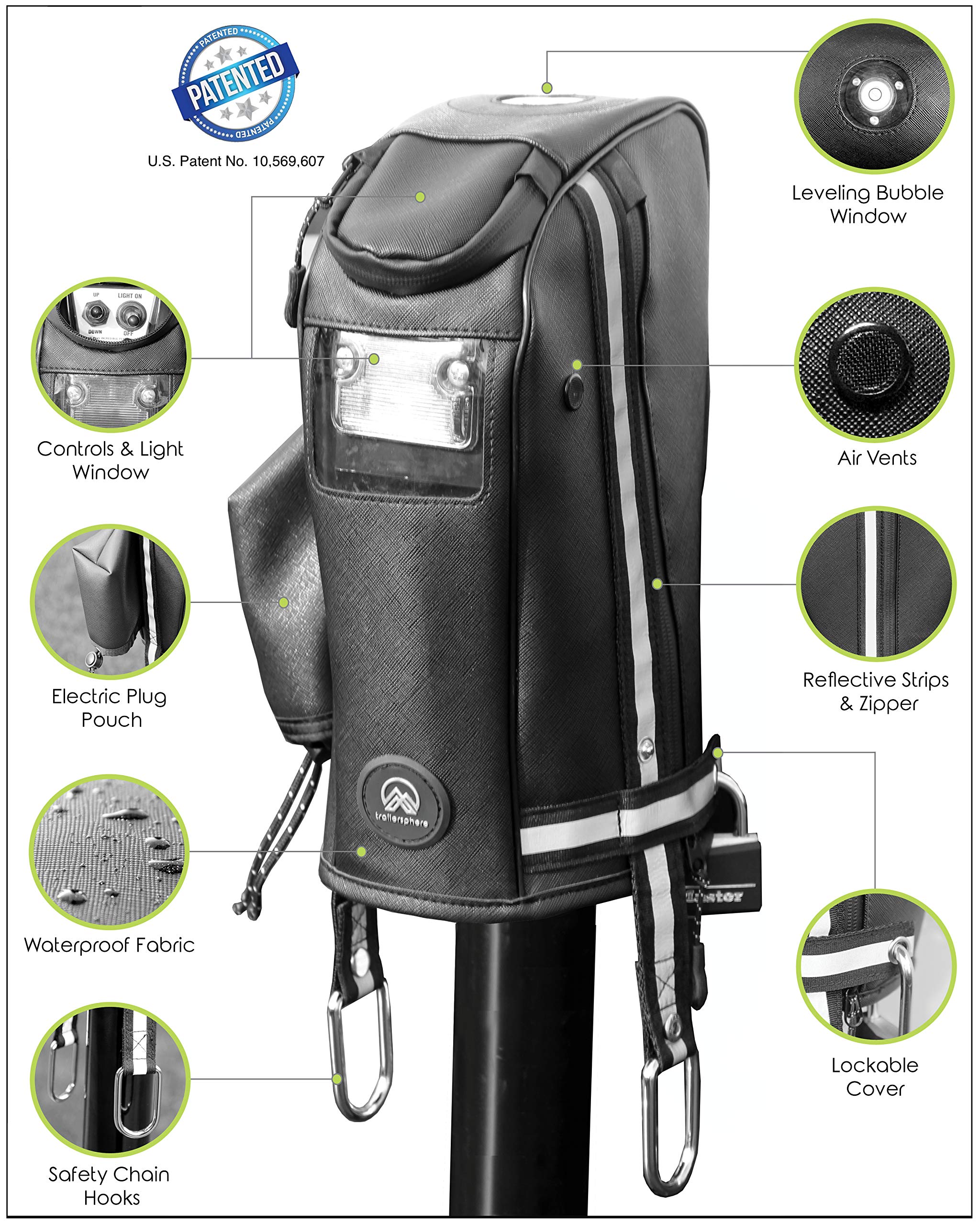 Trailersphere Clever Cover for Barker Jack - Black Waterproof Electric Tongue Jack Cover for Trailer, RV, Camper, CCBA10