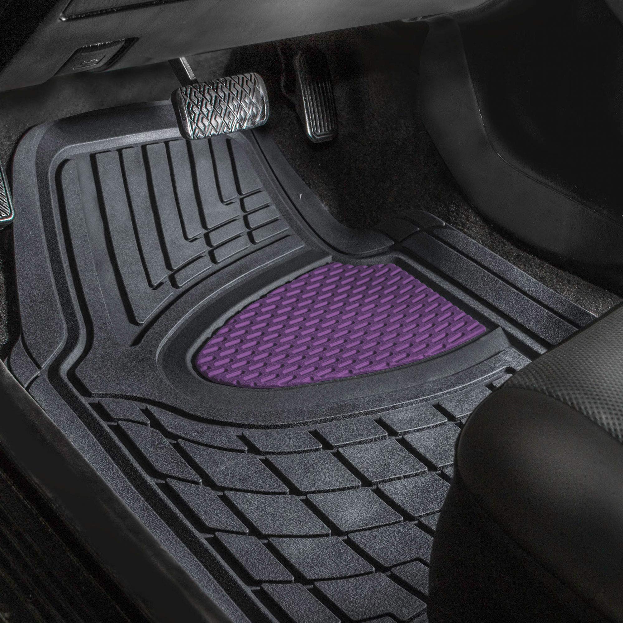 Fh Group Premium Liners Tall Channel Trimmable All Weather Rubber Full Set Car Floor Mats (Purple) W. Trimmable All-Season Cargo