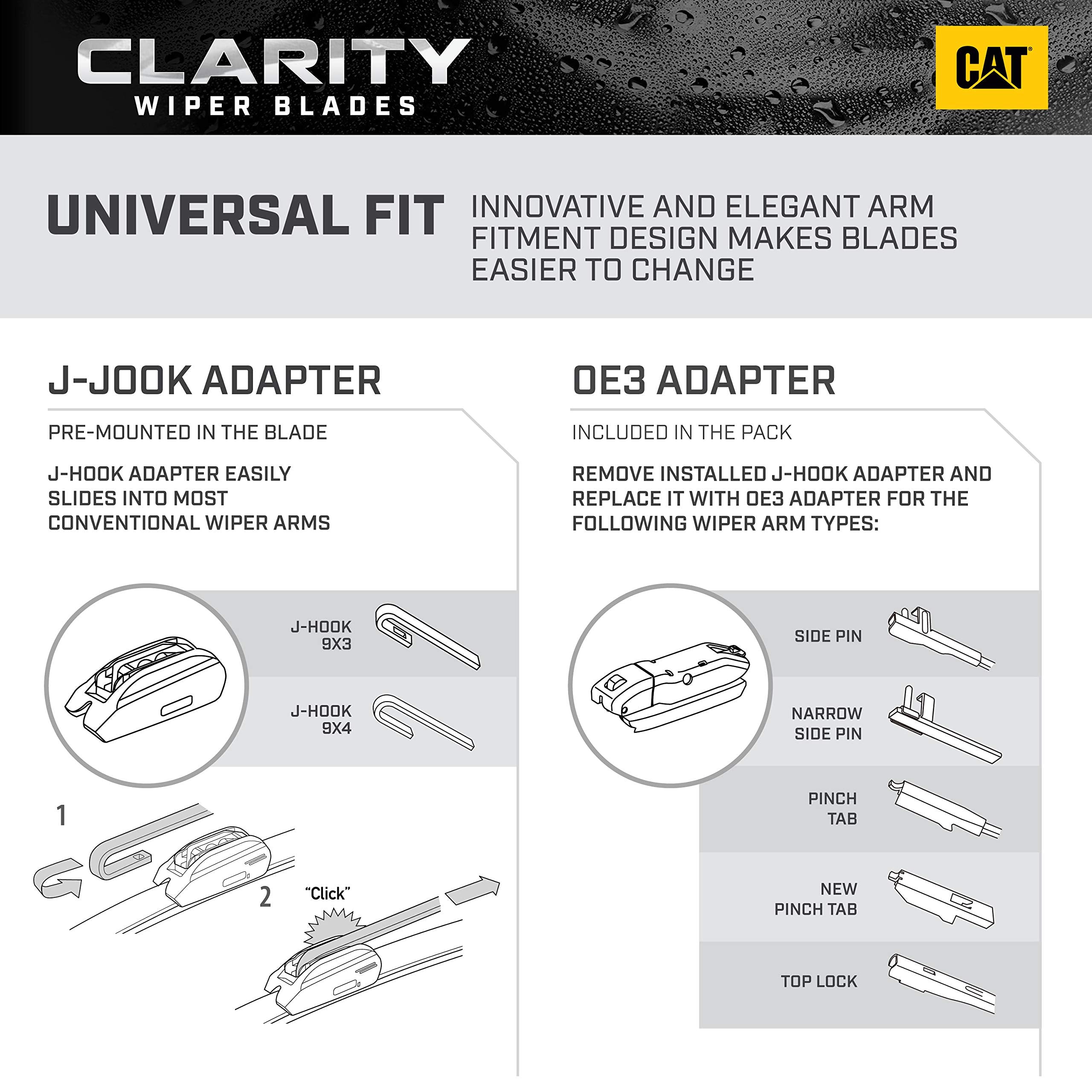 CAT Clarity Premium Performance All Season OEM Replacement Windshield Wiper Blades Streak-Free, Spotless, and Silent (20 + 20 In