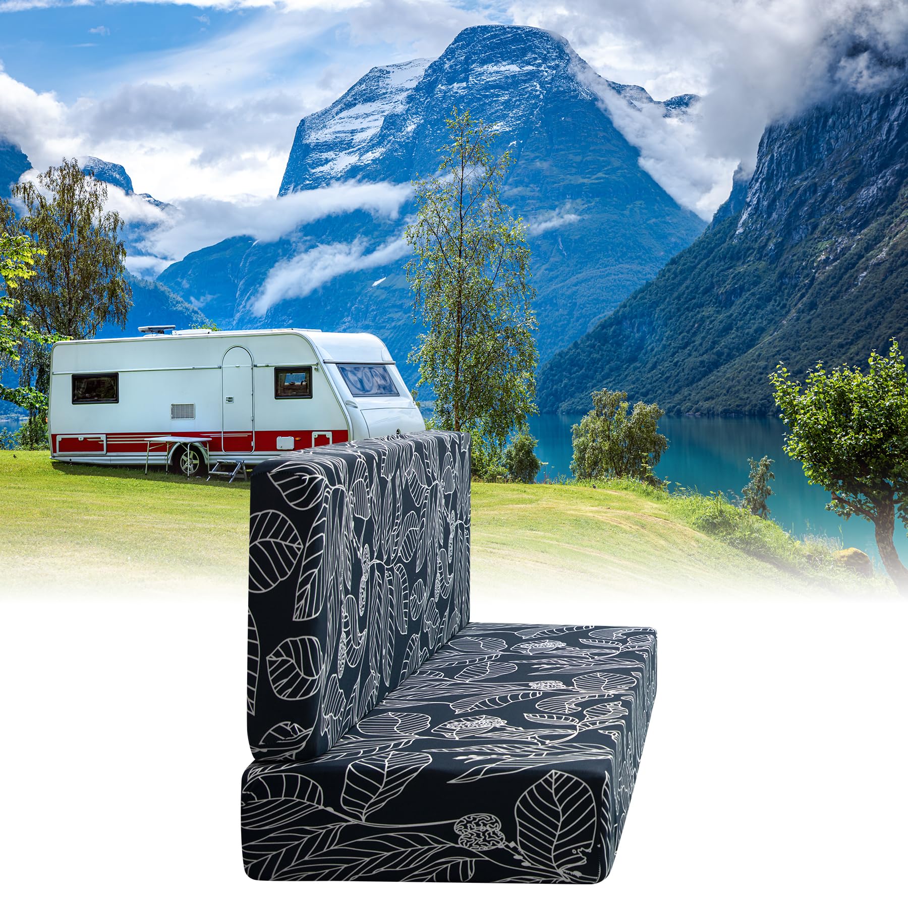 Fuangui Rv Dinette Cushion Covers - Stretch Camper Cushion Booth Seats Replacement - Washable Sofa Furniture Protector (A2, 2 Be