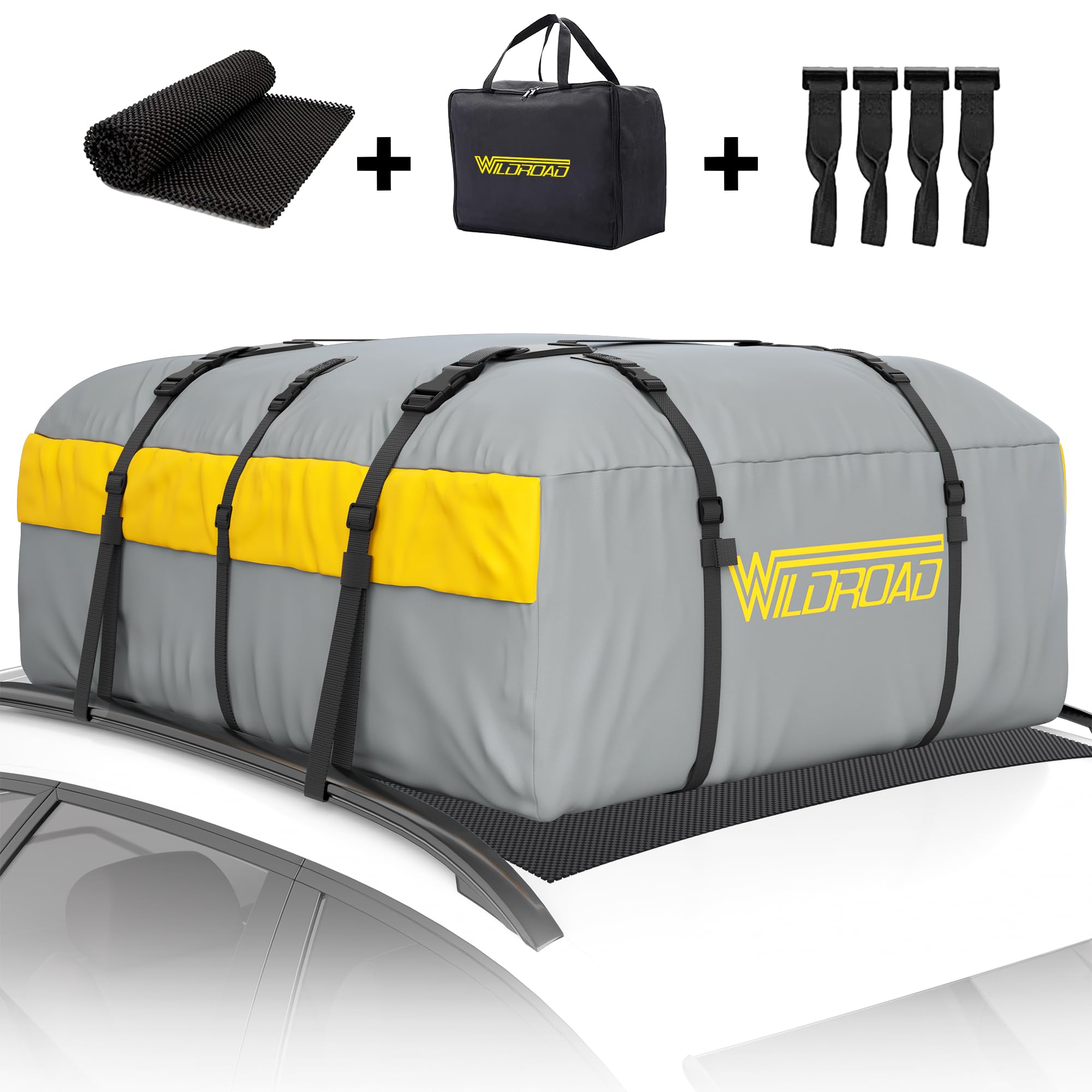 Wildroad Car Roof Bag Rooftop Cargo Carrier, 21 Cubic Feet Waterproof Roof Luggage Cargo Carrier Bag With Anti-Slip Mat For All Cars Vehicles Suv With/Without Rack (21 Cubic Feet)