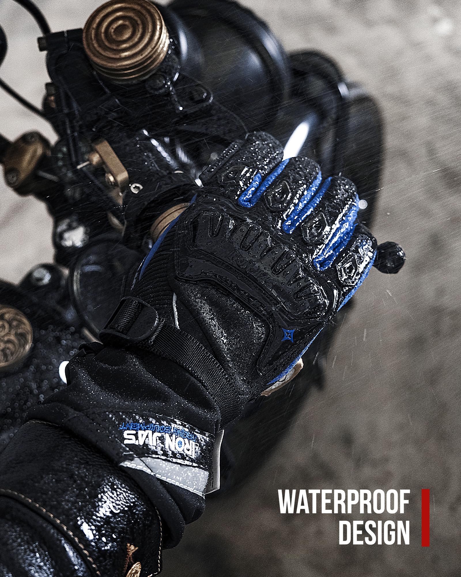 Iron Jia'S Motorcycle Gloves Winter Warm Touch Screen Waterproof Windproof Protective Clothing (Blue, Xl)