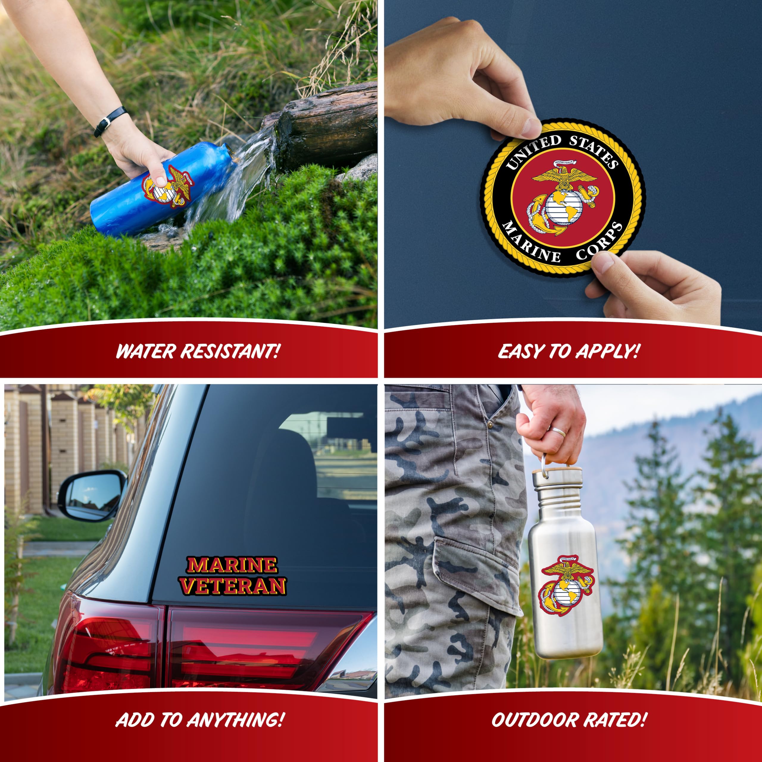 Us Marine Corps Veteran Car Decals - Set Of 4 Usmc Window Stickers Ega Logo Vinyl Decal For Vehicle Truck Bumper Water Bottle La