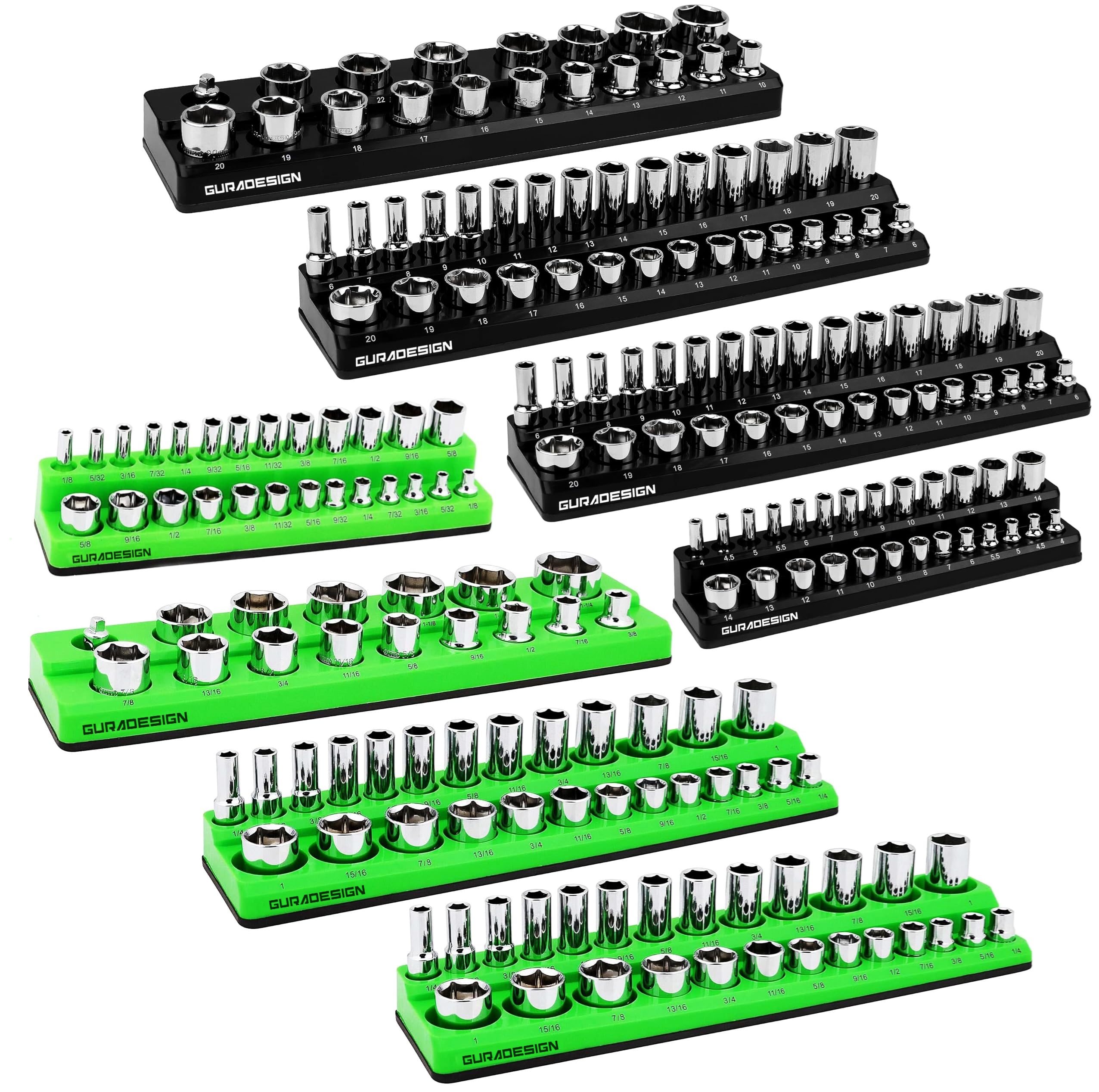 8PCS Socket Organizer Set - Magnetic Holder for 171 Pieces (1/4, 3/8, 1/2)