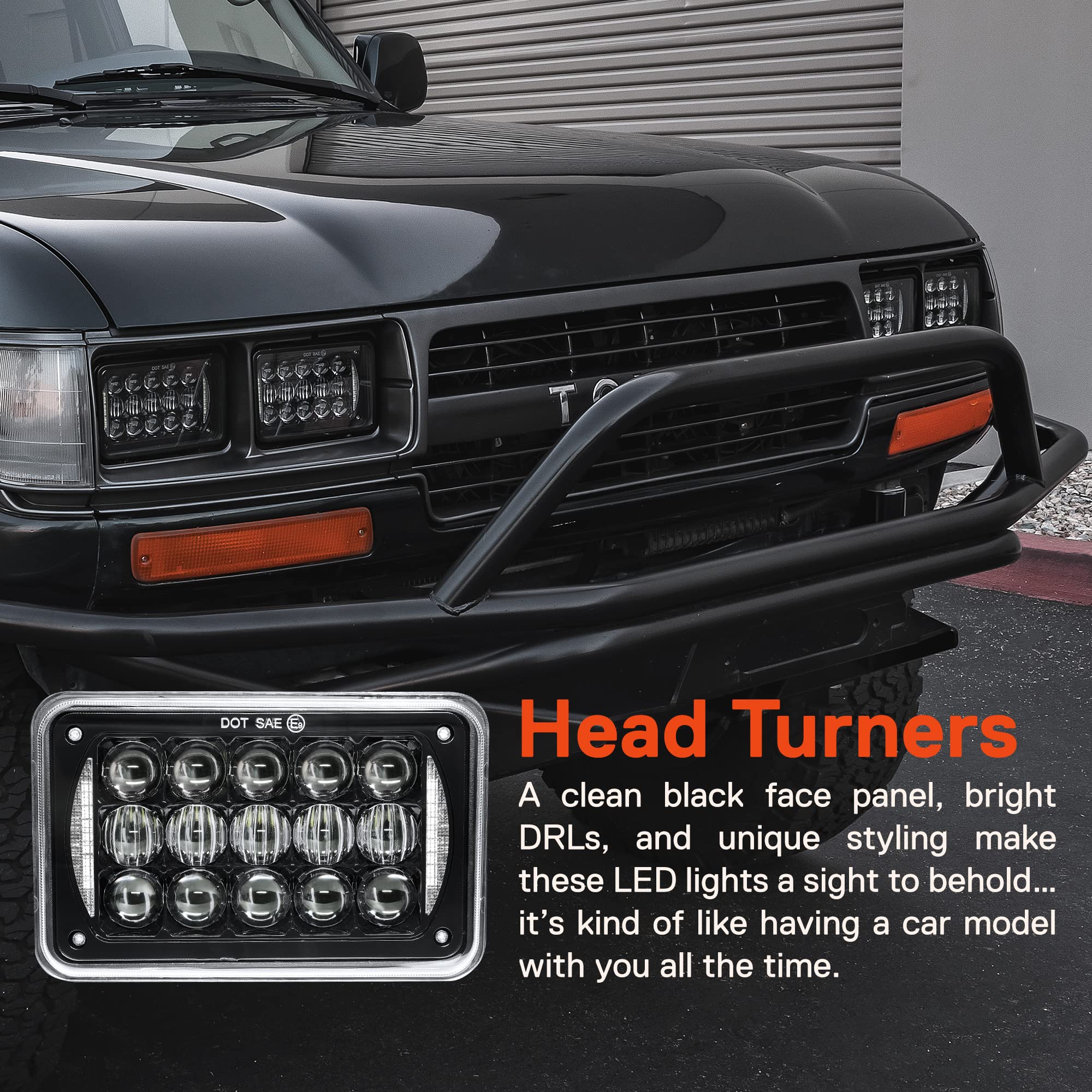 True Mods 4Pc Black 4X6 6X4 Inch Led Headlights 45W H4 2A1 1A1 High Low Sealed Beam H4652 H4666 H6545 H4651 H4656 For Freightlin
