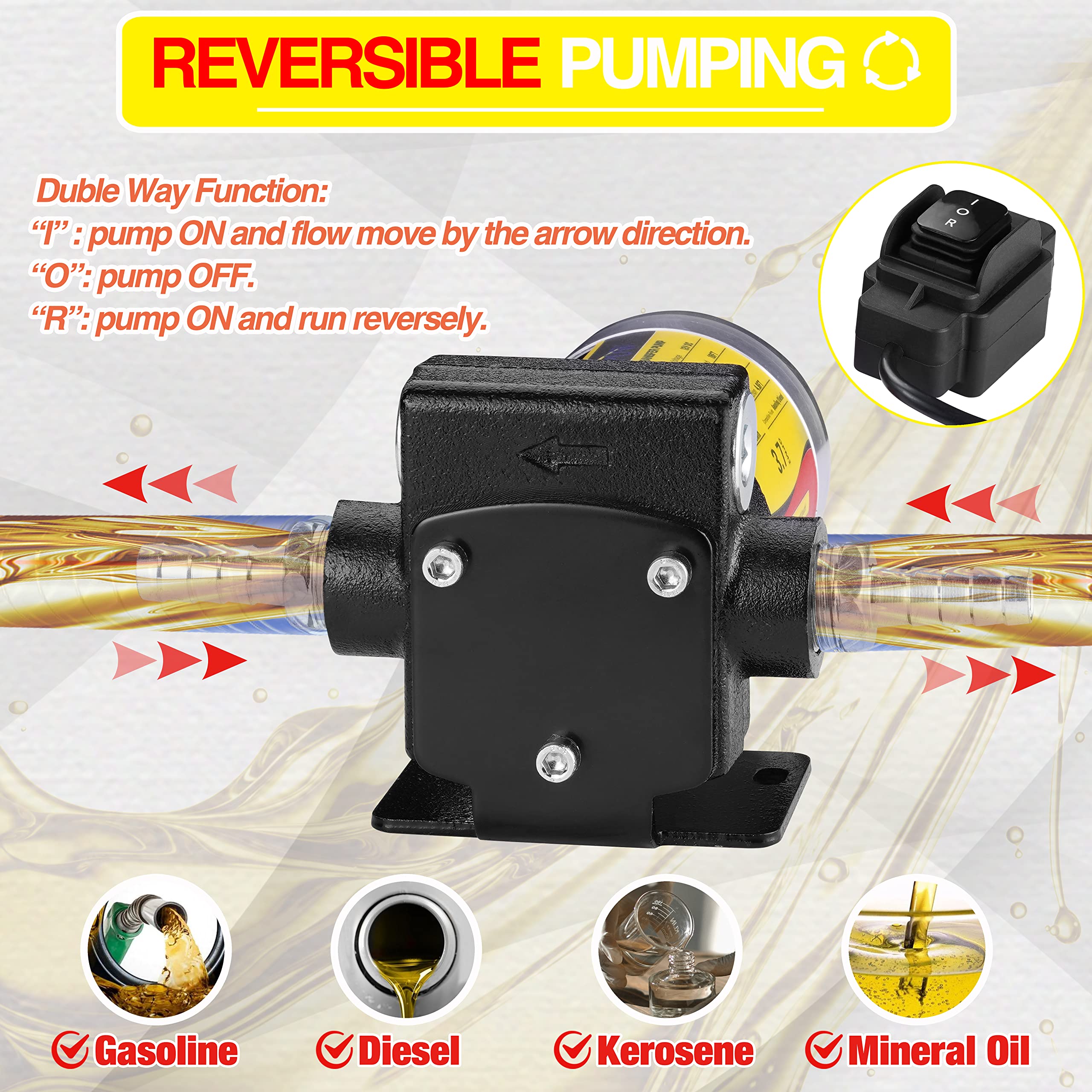 TRUPOW 110V AC Gasoline Fuel Oil Transfer Pump, Cast Iron, Reversible Switch, Black, Model TP0123
