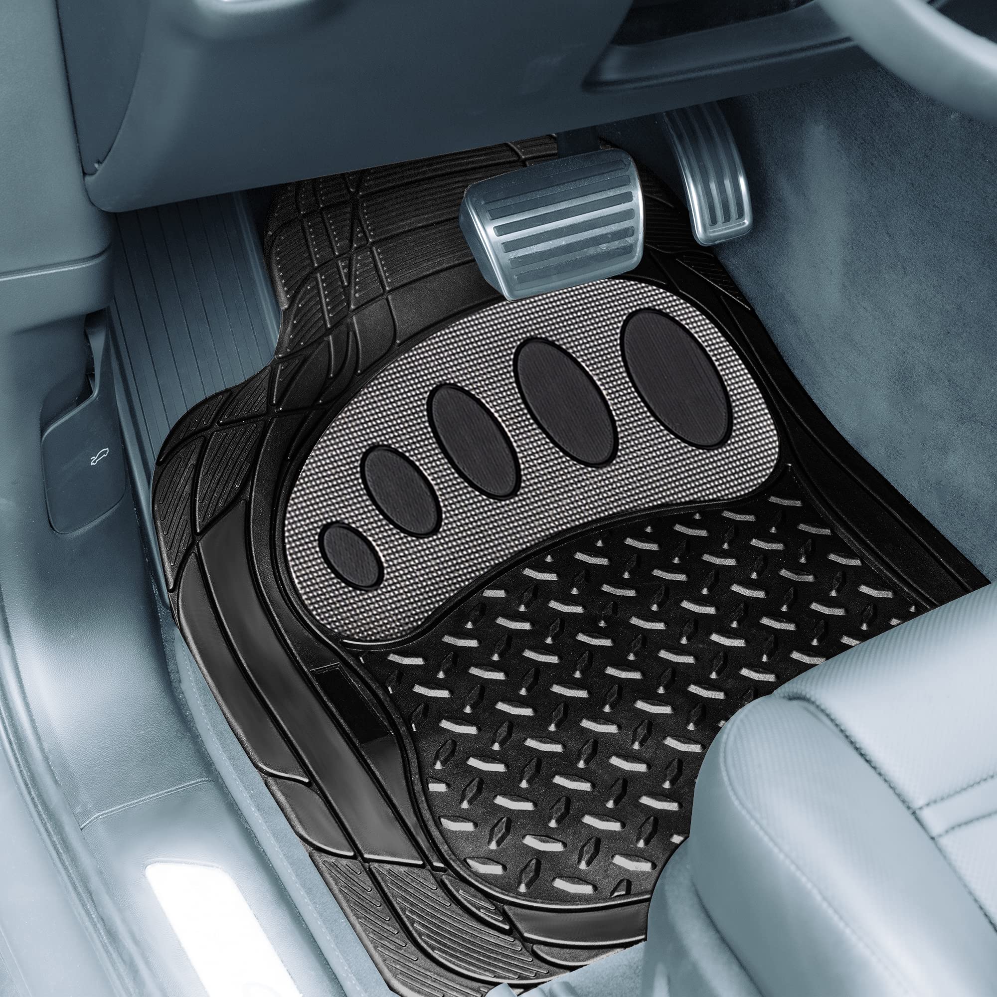Fh Group Automotive Floor Mats - Heavy-Duty Footprint Design Rubber Floor Mats For Cars, Universal Fit Full Set, Climaproof Floo