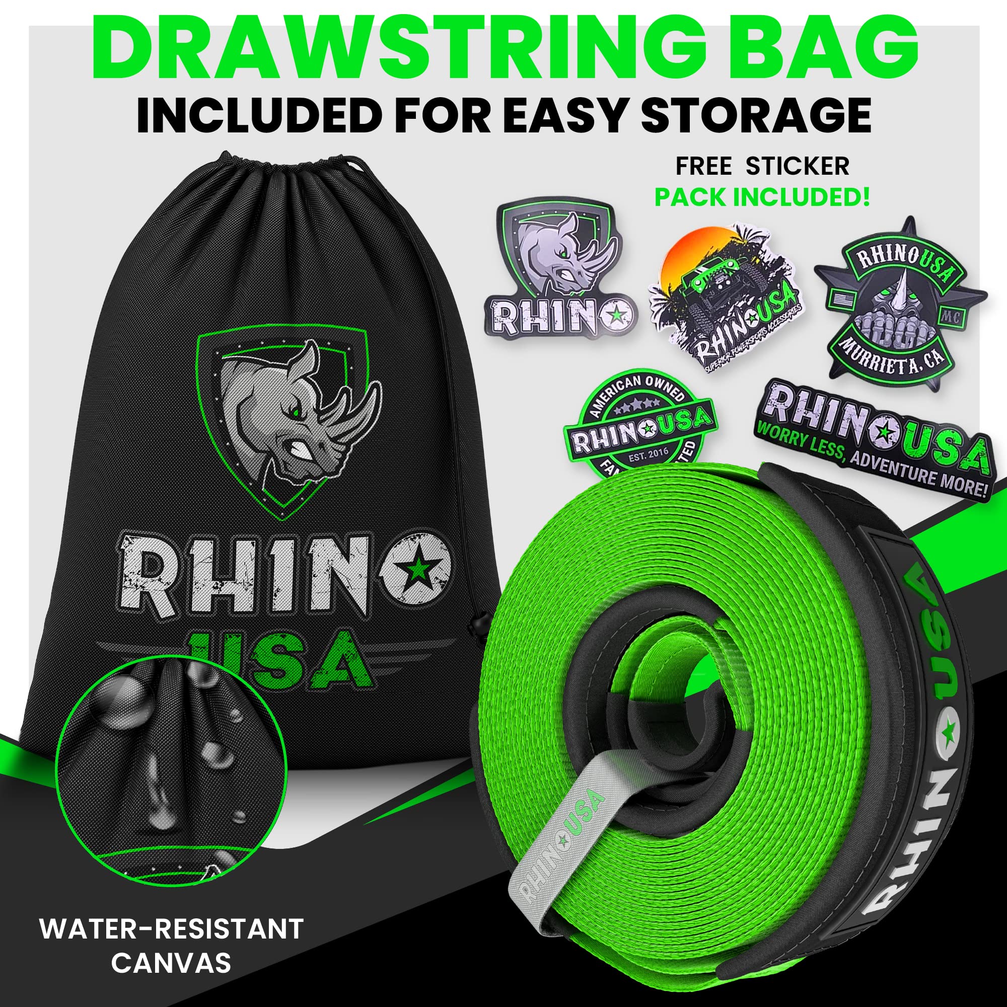Rhino Usa Tree Saver Tow Strap (4'' X 10') - 40,320Lb Break Strength - Emergency Recovery Strap Winch Extension For Truck, Utv,