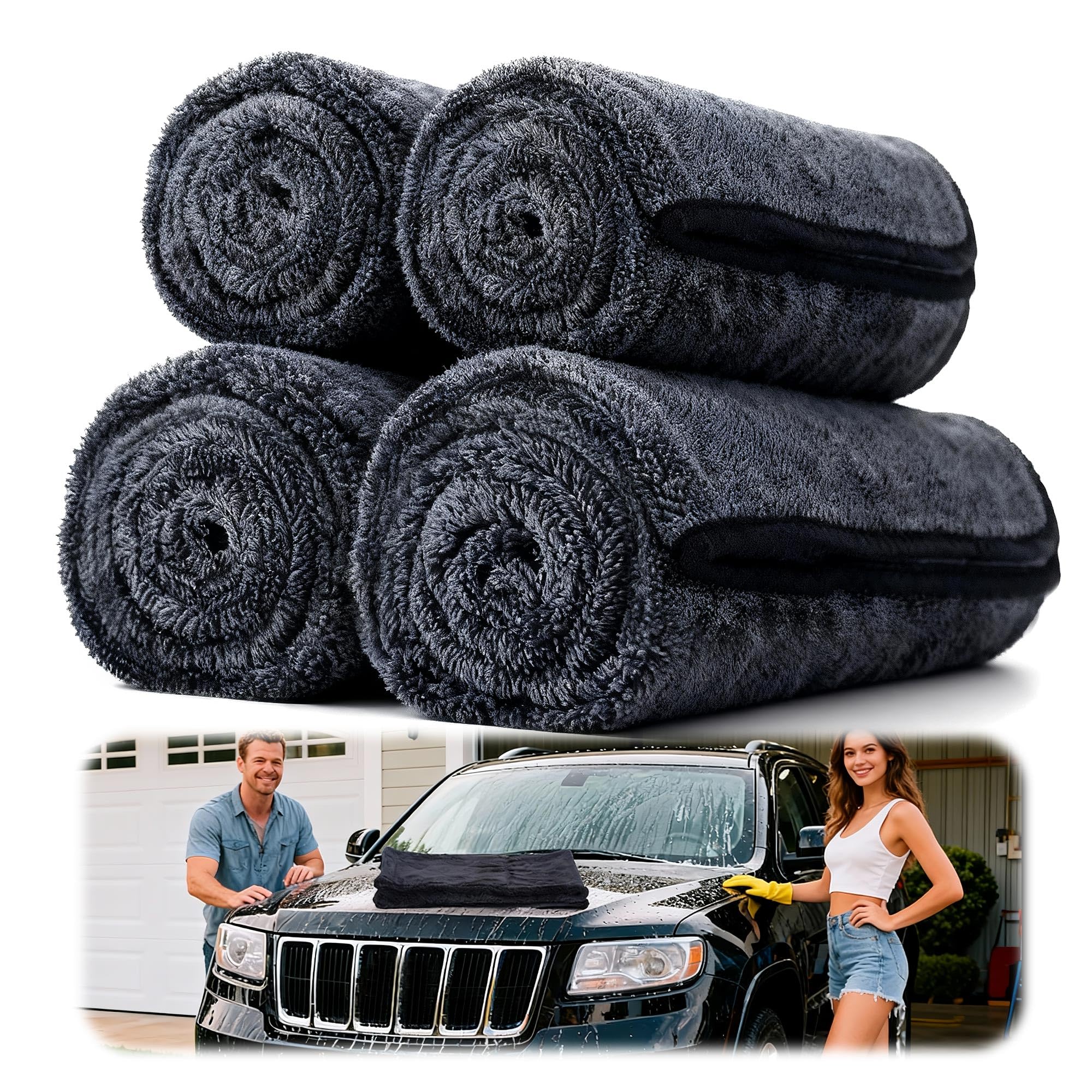 Aidoclip 4PCS Car Drying Towel Microfiber Detailing Kit - 36x24 in Car Towels Cleaning Supplies, Reusable Shammy Quick Dry Cloth