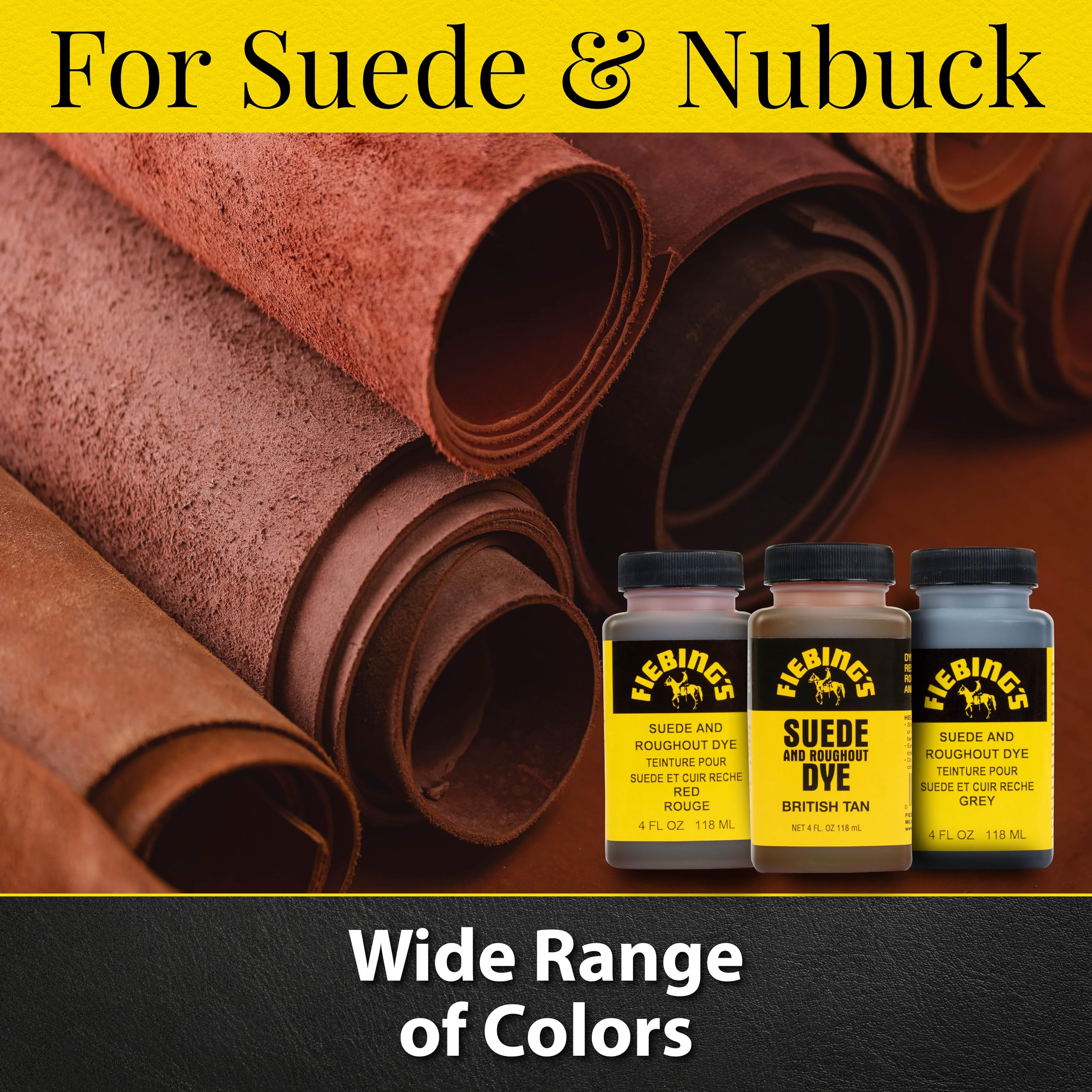 Fiebing's British Tan Suede Dye (4 oz) - Recolor, Brighten & Restore Suede & Roughout Leather Shoes, Furniture, Purse - Includes