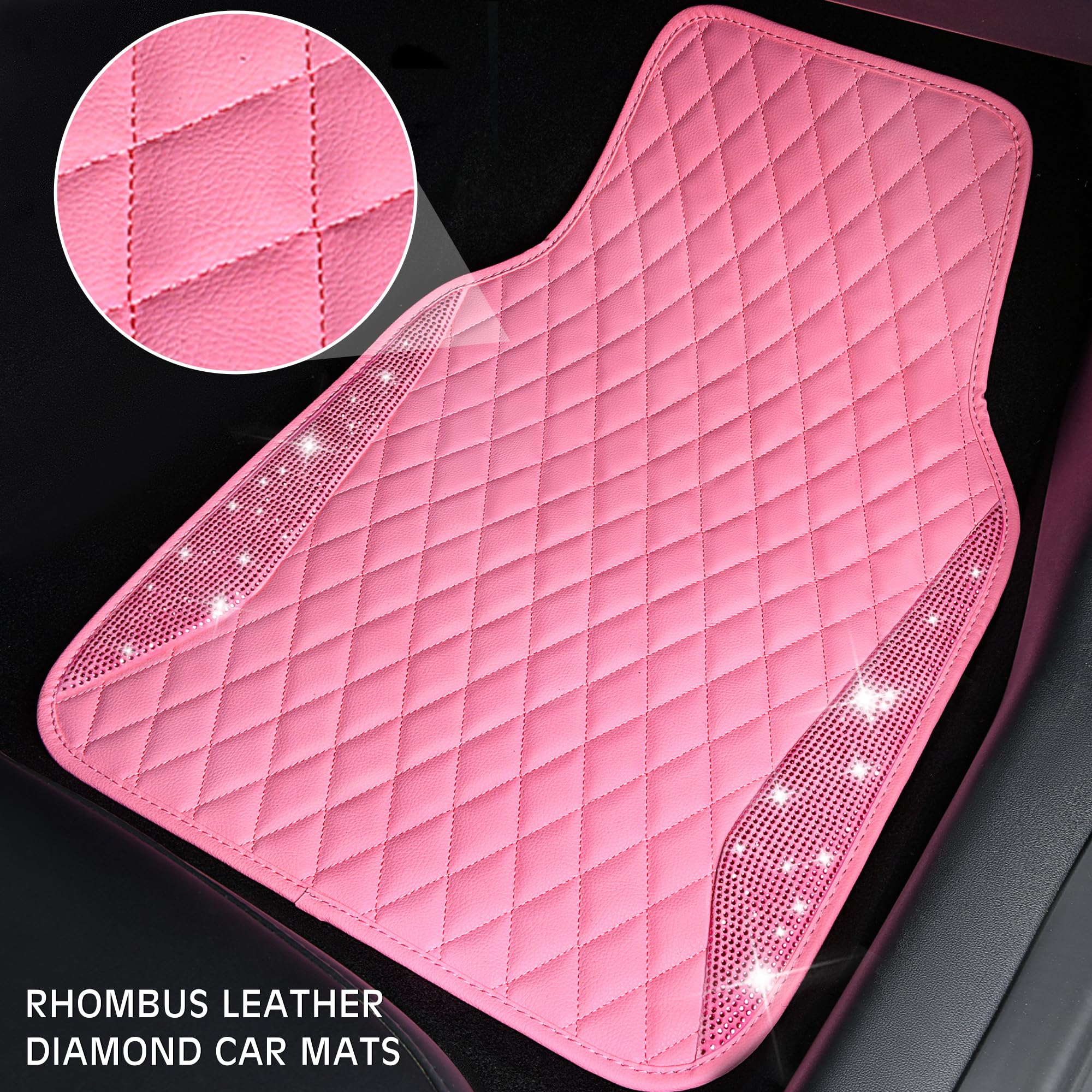 Car Pass Bling Leather Car Mats Shining Diamond Floor Mats Crystal Rhinestones Sparkly Glitter Carpet Anti-Slip Waterproof Pad U