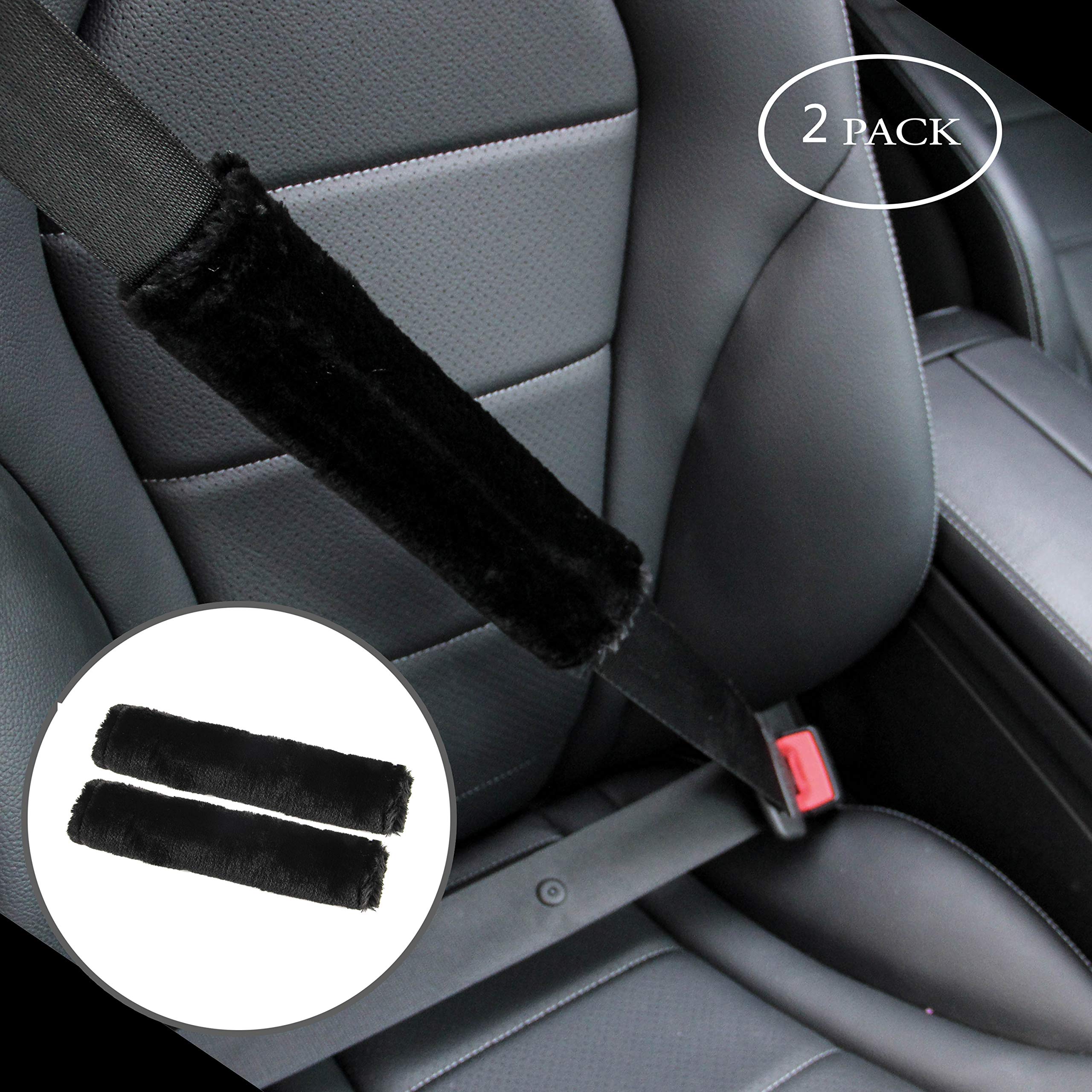 Amooca Soft Faux Fur Universal Fit Seatbelt Cover Car Truck SUV Airplane Seat Belt Shoulder Pad for Carmera Backpack Straps Neck