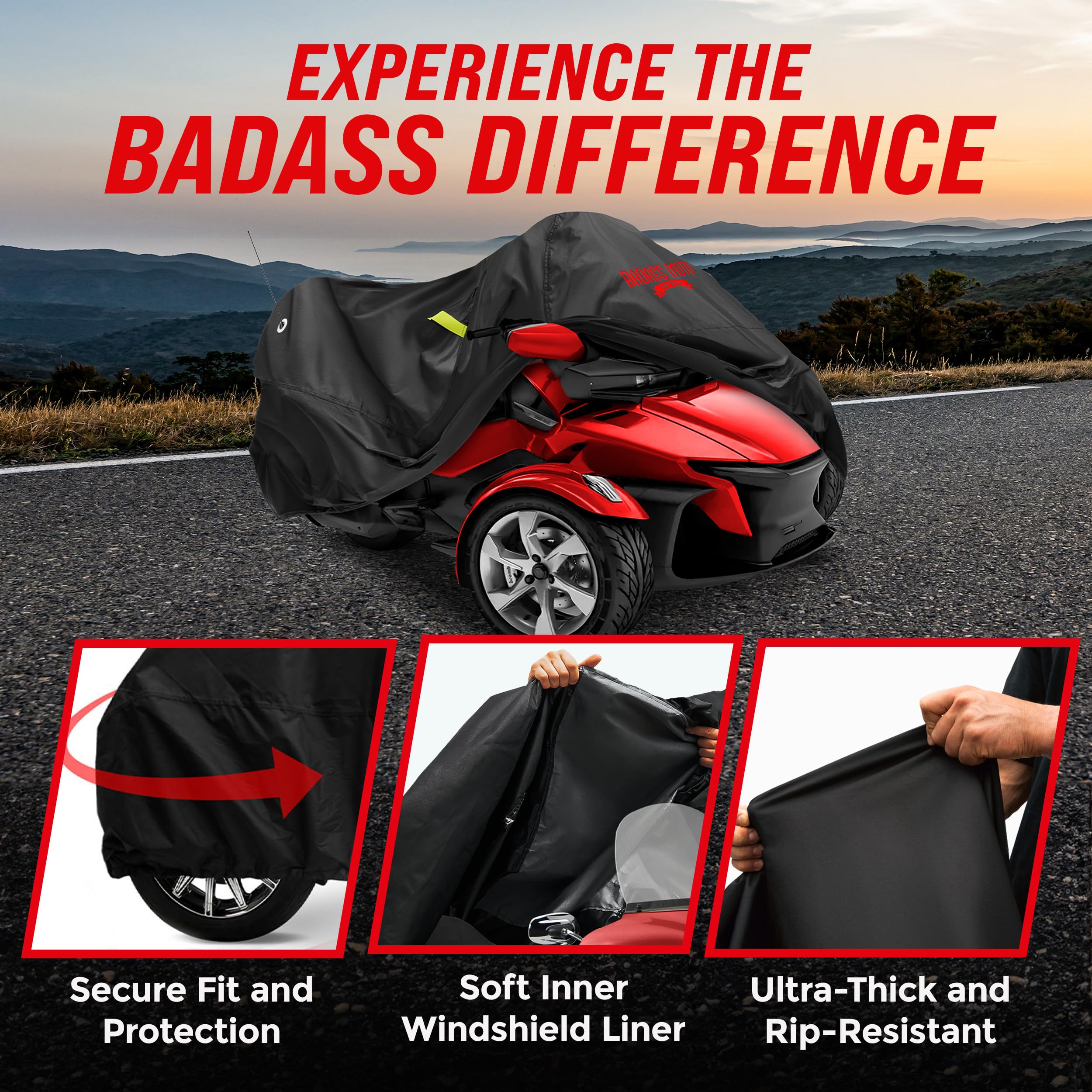 Badass Moto Can Am Spyder RT Cover - Waterproof, Durable, All Season, 112"L x 62"W x 57"H, Badass Black, Model CANAMRT, 2020