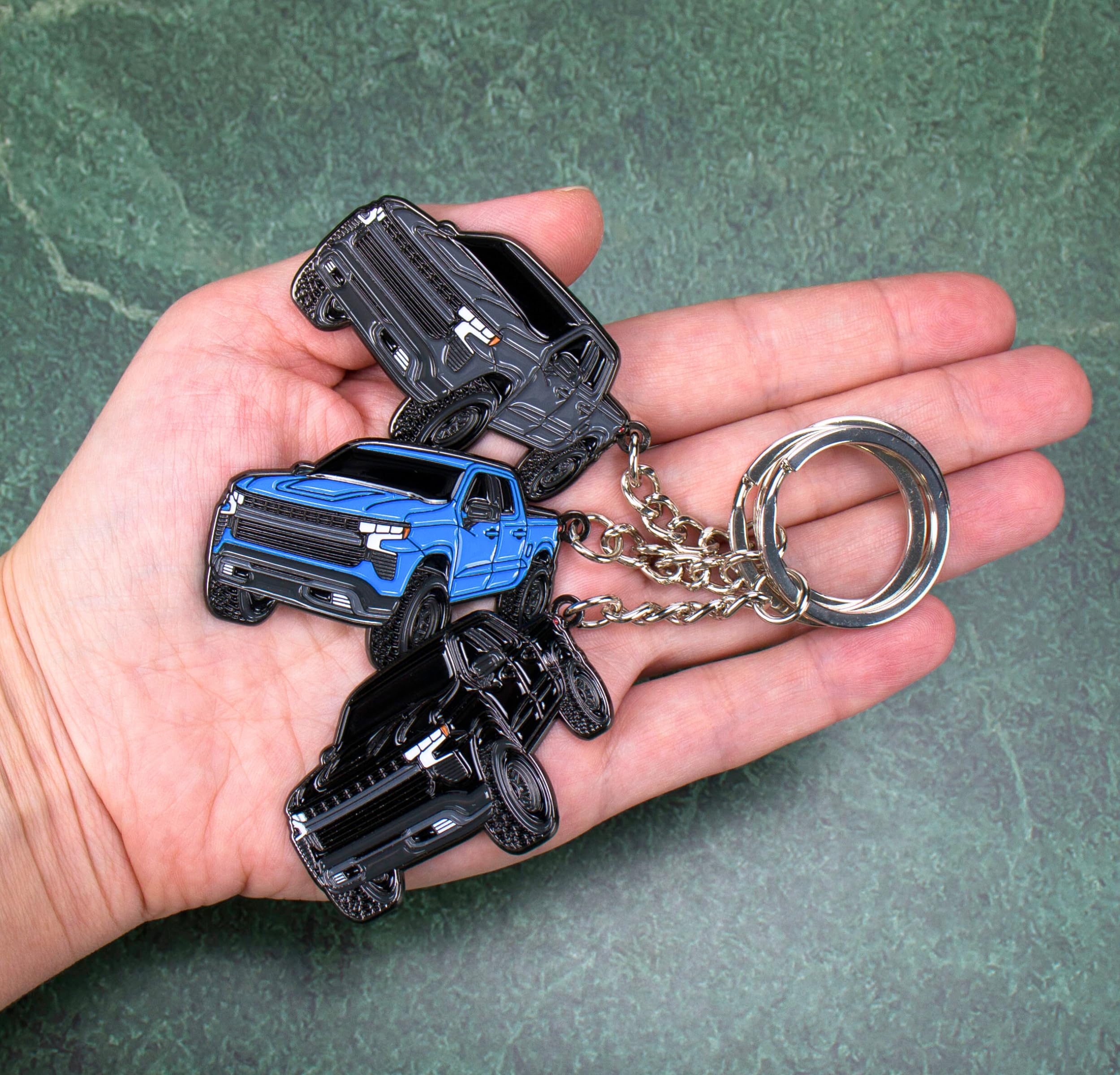FOUR WHEEL BEAST Metal Keychain for Chevy Silverado 1500 - Silver, 2" x 1.5" - Perfect Toy Truck Gift for Men