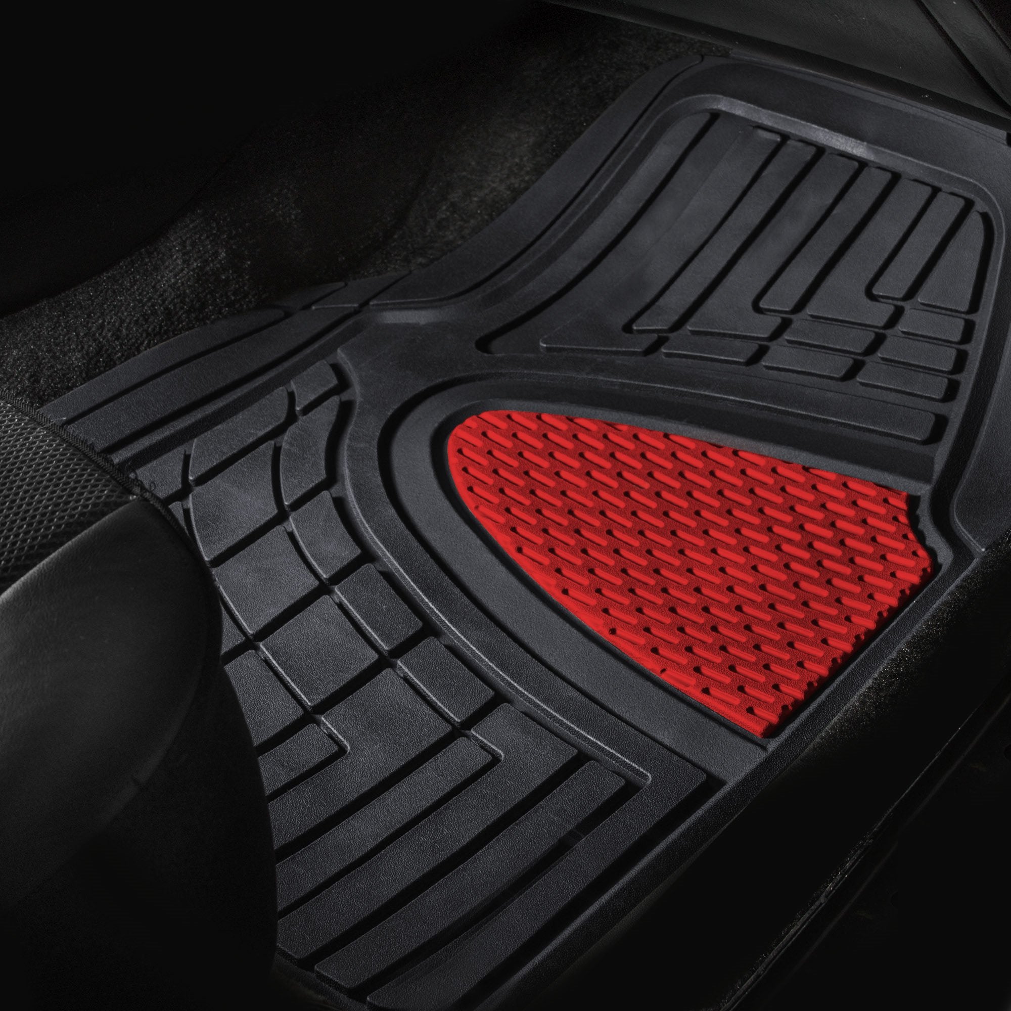 Fh Group Premium Liners Tall Channel Trimmable All Weather Rubber Full Set Car Floor Mats (Red) W. Trimmable All-Season Cargo Li