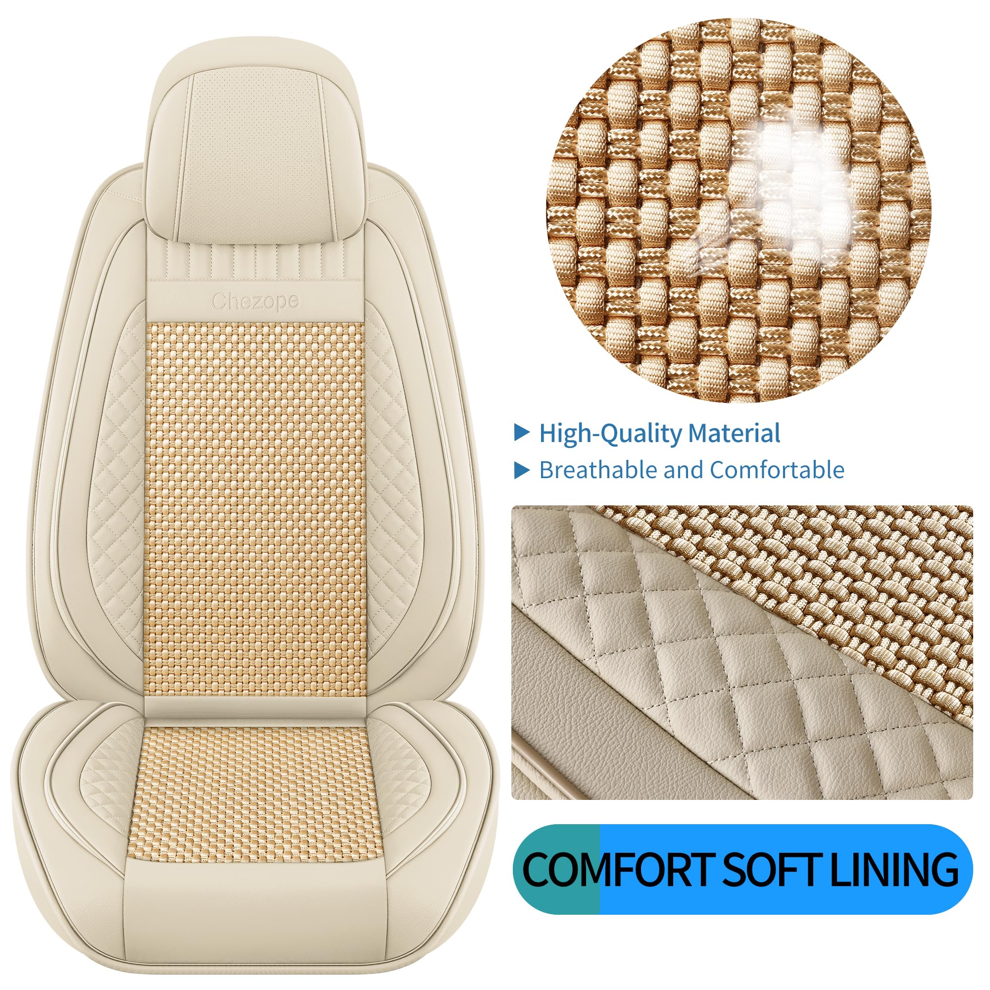 Chezope Full Set Beige Leather Car Seat Covers, Breathable & Wear-Resistant, Universal Fit for Cars, SUVs, Trucks