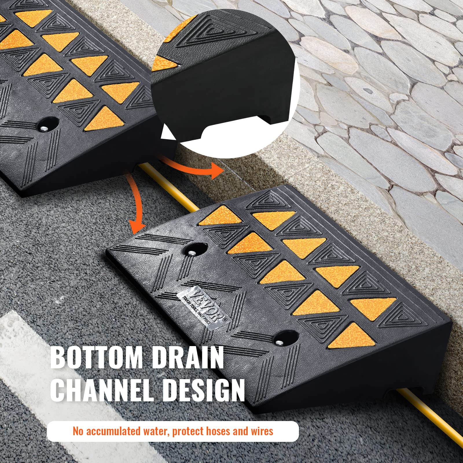 Vevor Rubber Curb Ramp 4.3'' Rise Height 2 Pack, Heavy-Duty 33069 Lbs/15 T Capacity Threshold Ramps, Driveway Ramps With Stable