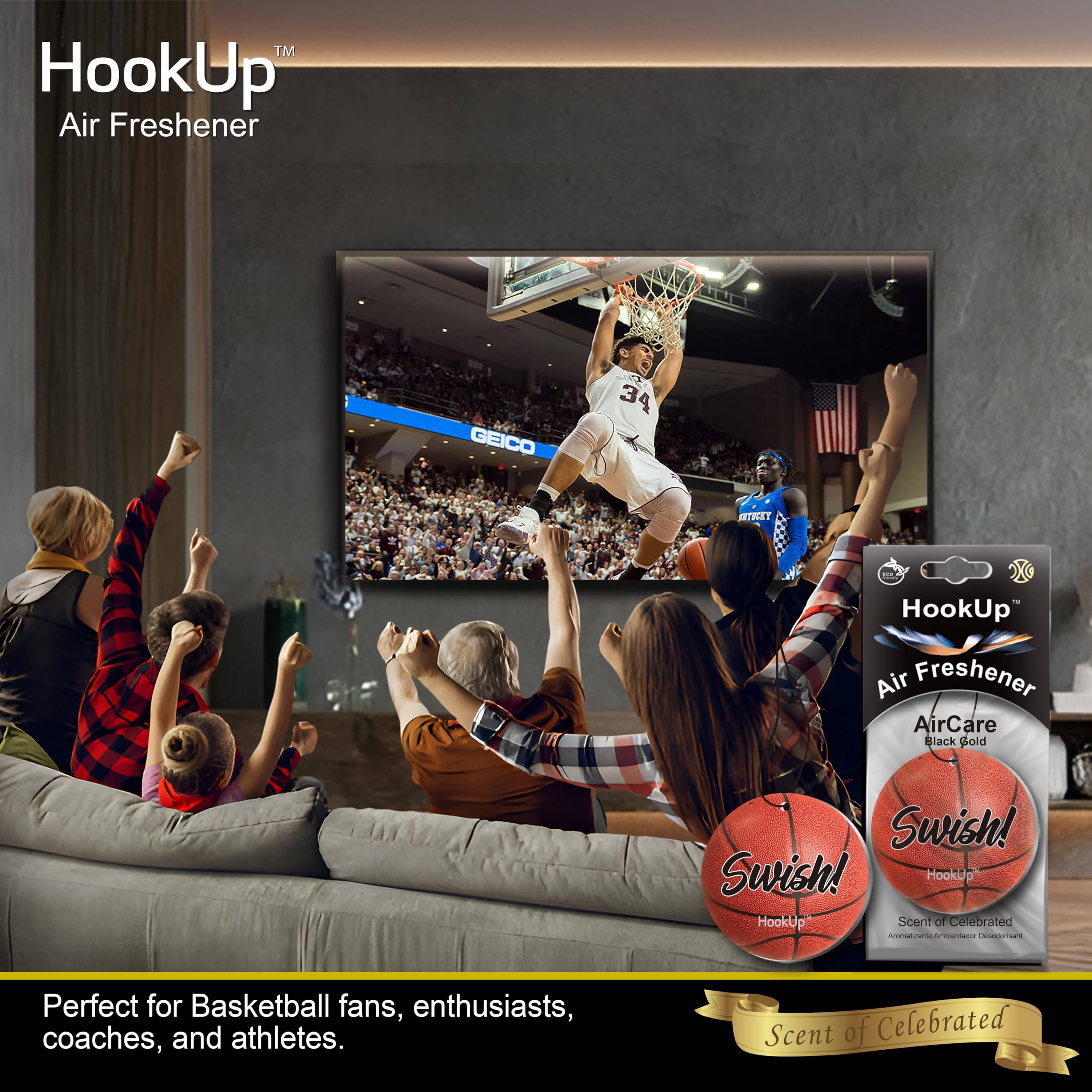 Basketball Car Air Freshener by HookUp - 25 Pack - Black Gold Scent (Extra Strong) | Unique Basketball Gift for Players, Coach,