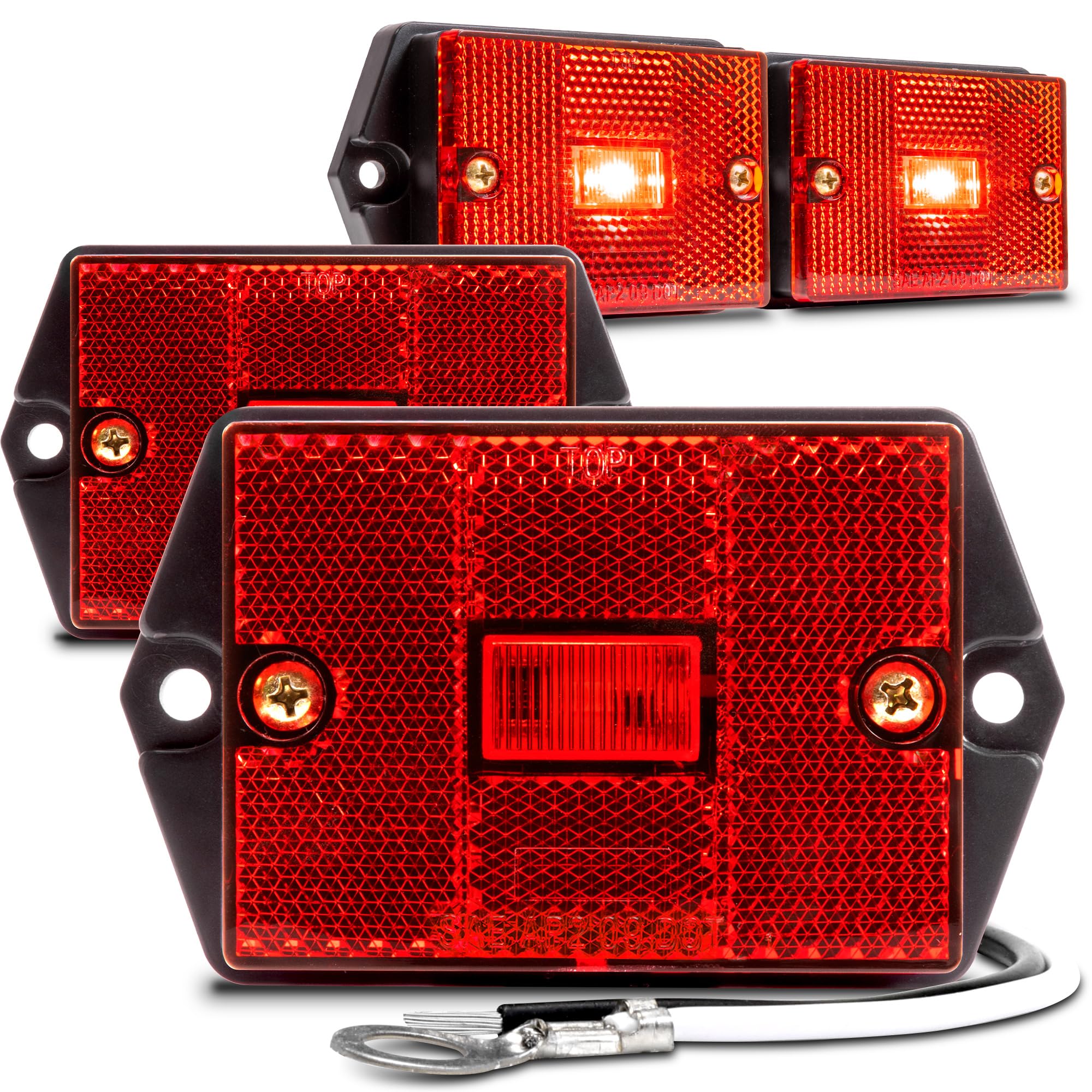 True Mods 4Pc 2X3 3X2 Inch Red Led Surface Mount Side Marker Light [Dot Fmvss-108] [Sae Ap2] [Ip67 Waterproof] [Integrated Refle