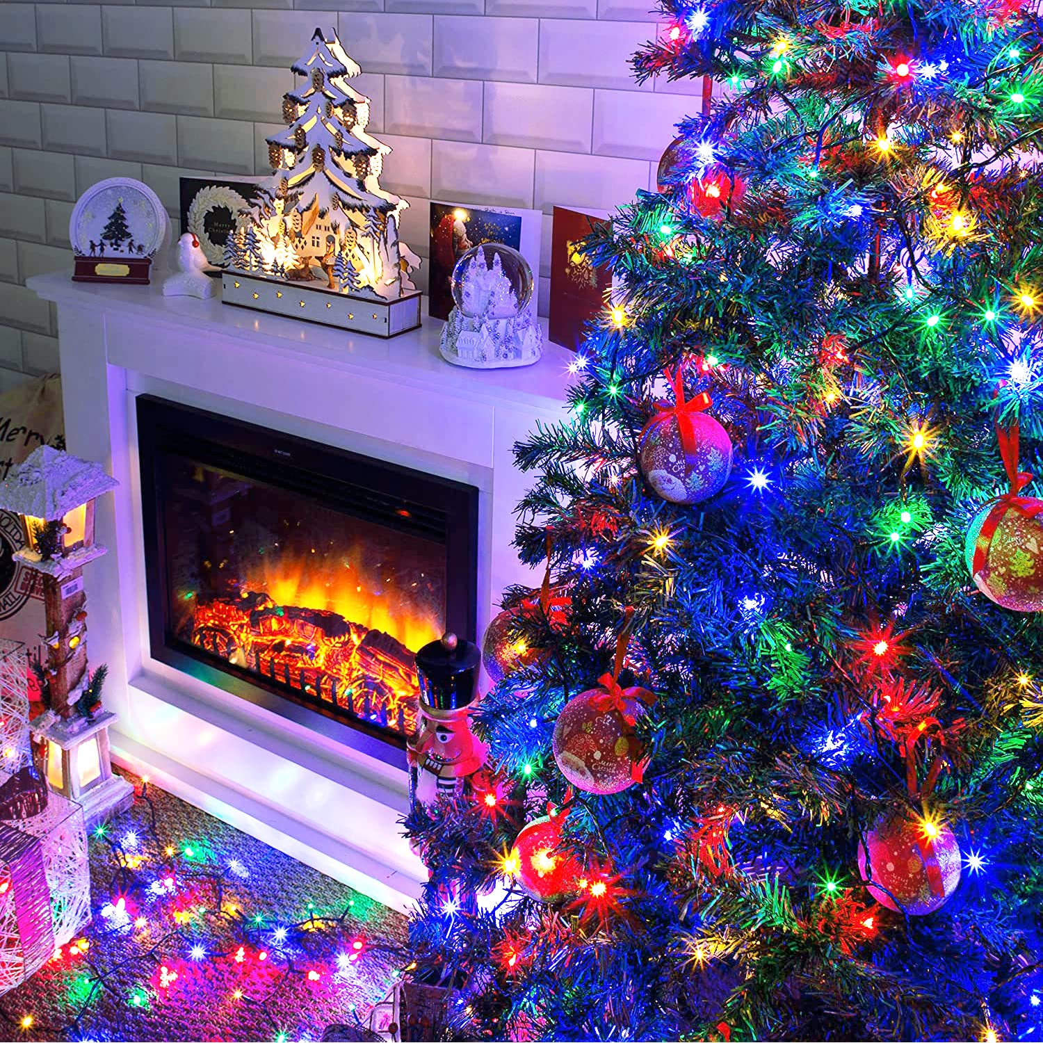 Jmexsuss 8 Modes Christmas Tree Lights Multicolor, 250 Led Multicolor Christmas Lights Indoor, 91.5Ft Green Wire Waterproof Chri