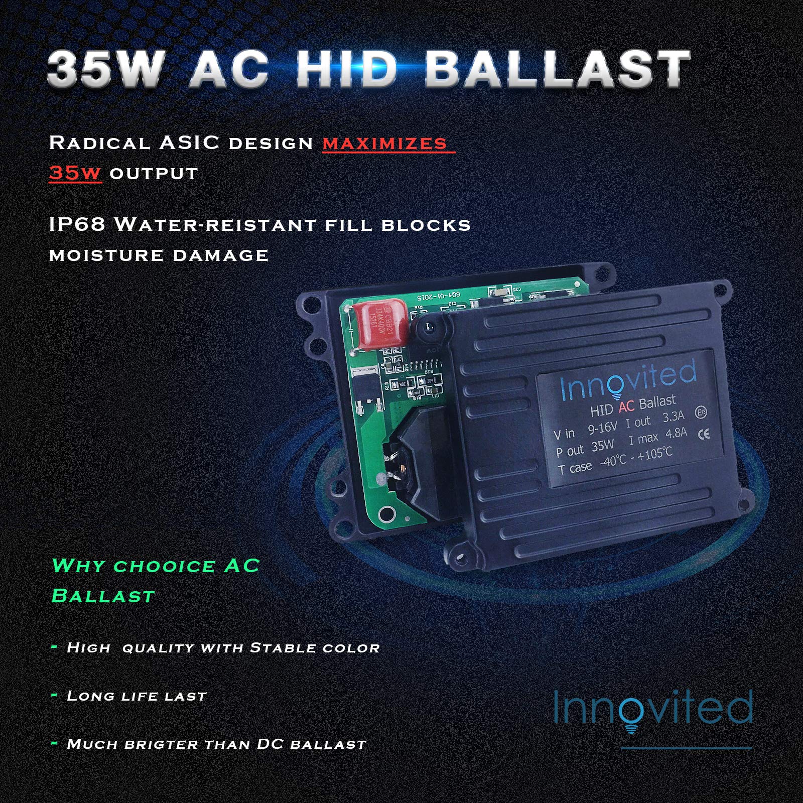 Innovited H11B 8000K Hid Xenon Bulb X (1 Pair) Bundle With 2 X 35W Digital Slim Ac Ballast - Ice Blue