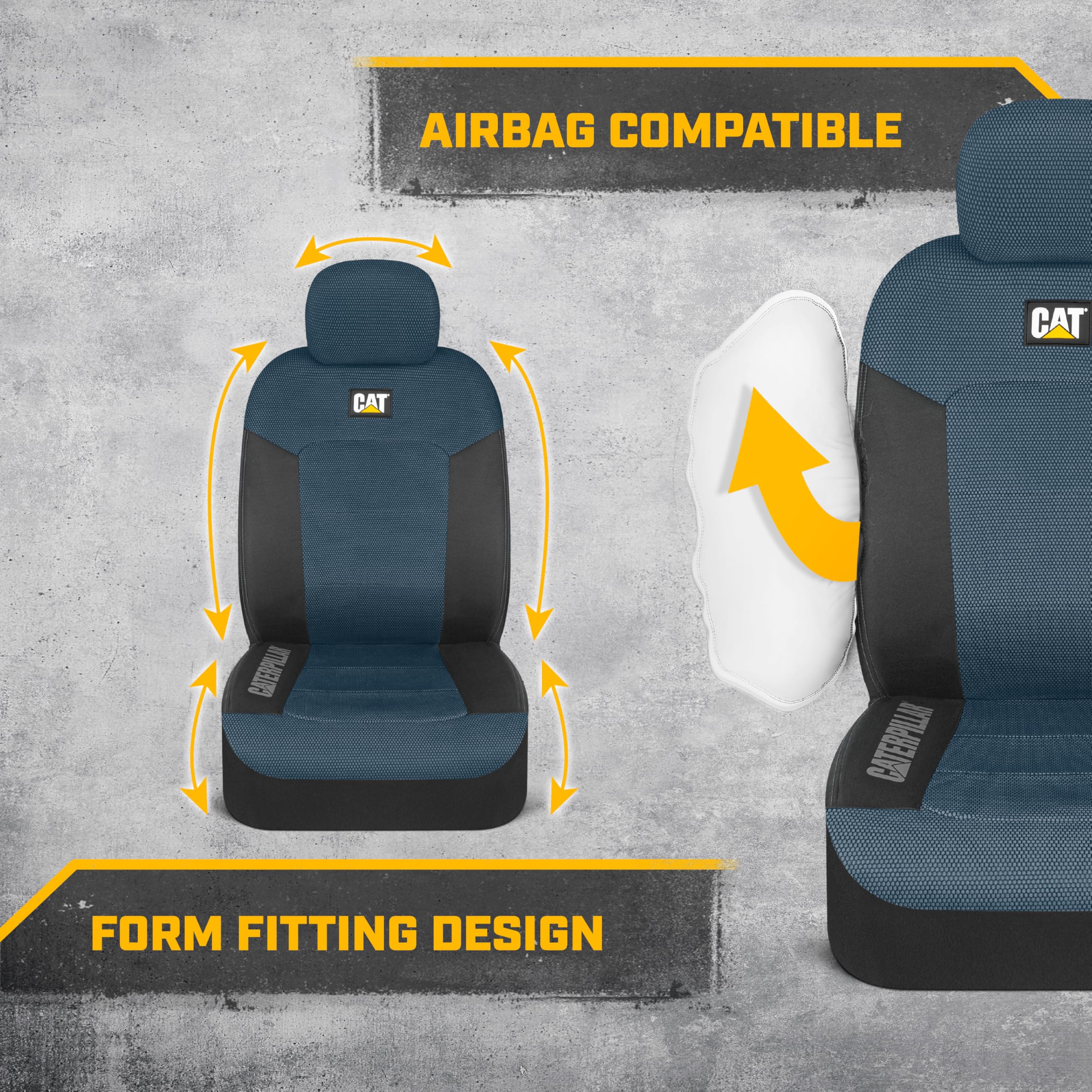 CAT Blue & Black Seat Covers for Cars, Trucks, & SUV - Set of (2) MeshFlex Car Seat Cover Front Seat Protectors - Airbag Compati