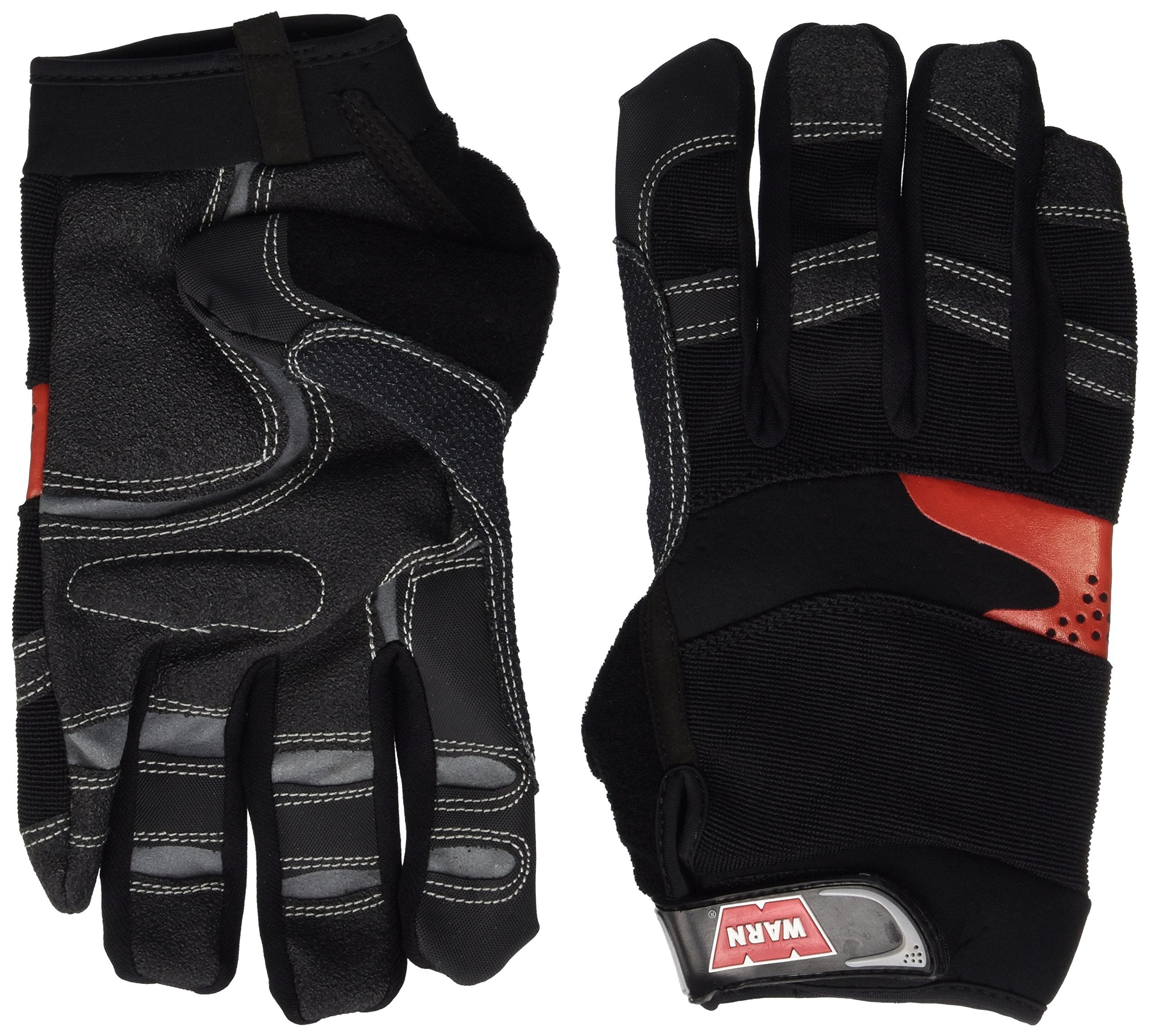 WARN 91600 Hand Protection: Synthetic Leather Winch Gloves with Kevlar Reinforcement, XX-Large, Black, 1 Pair