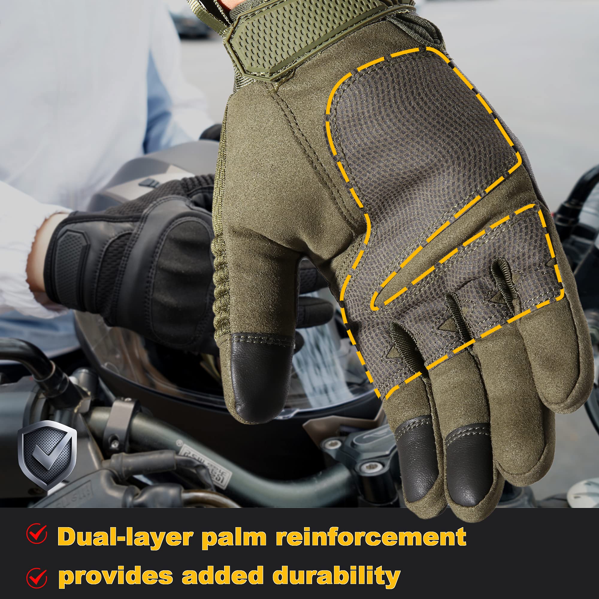 Axbxcx Touch Screen Full Finger Gloves For Motorcycles Cycling Motorbike Atv Bike Camping Climbing Hiking Work Outdoor Sports Men Women Green Xl