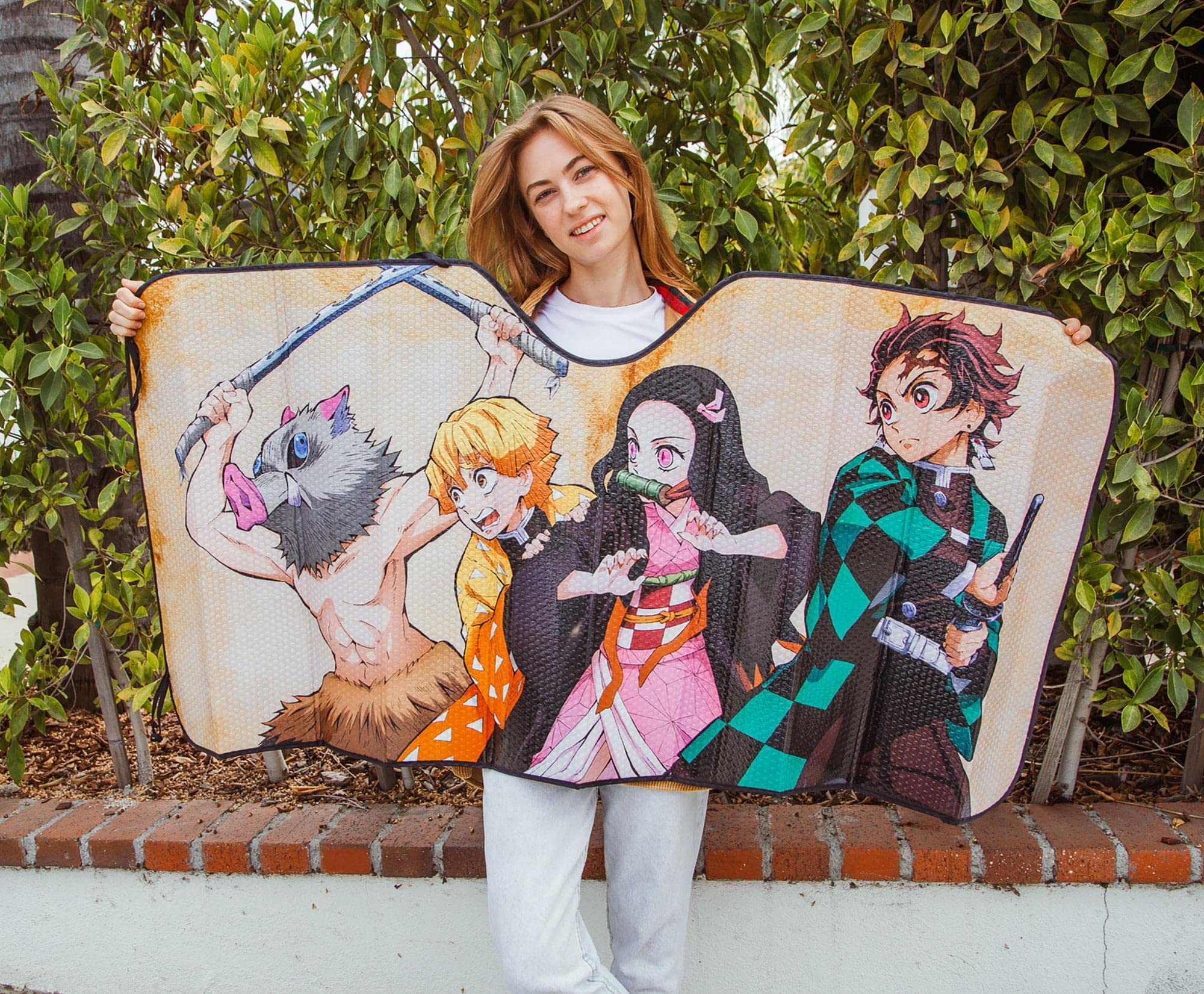 Demon Slayer Characters Accordion Sunshade For Windshield | Foldable Sun Visor Protector For Cars, Trucks, Suvs | Blocks Uv Rays And Sun Glare | Anime Manga Gifts And Collectibles | 64 X 32 Inches
