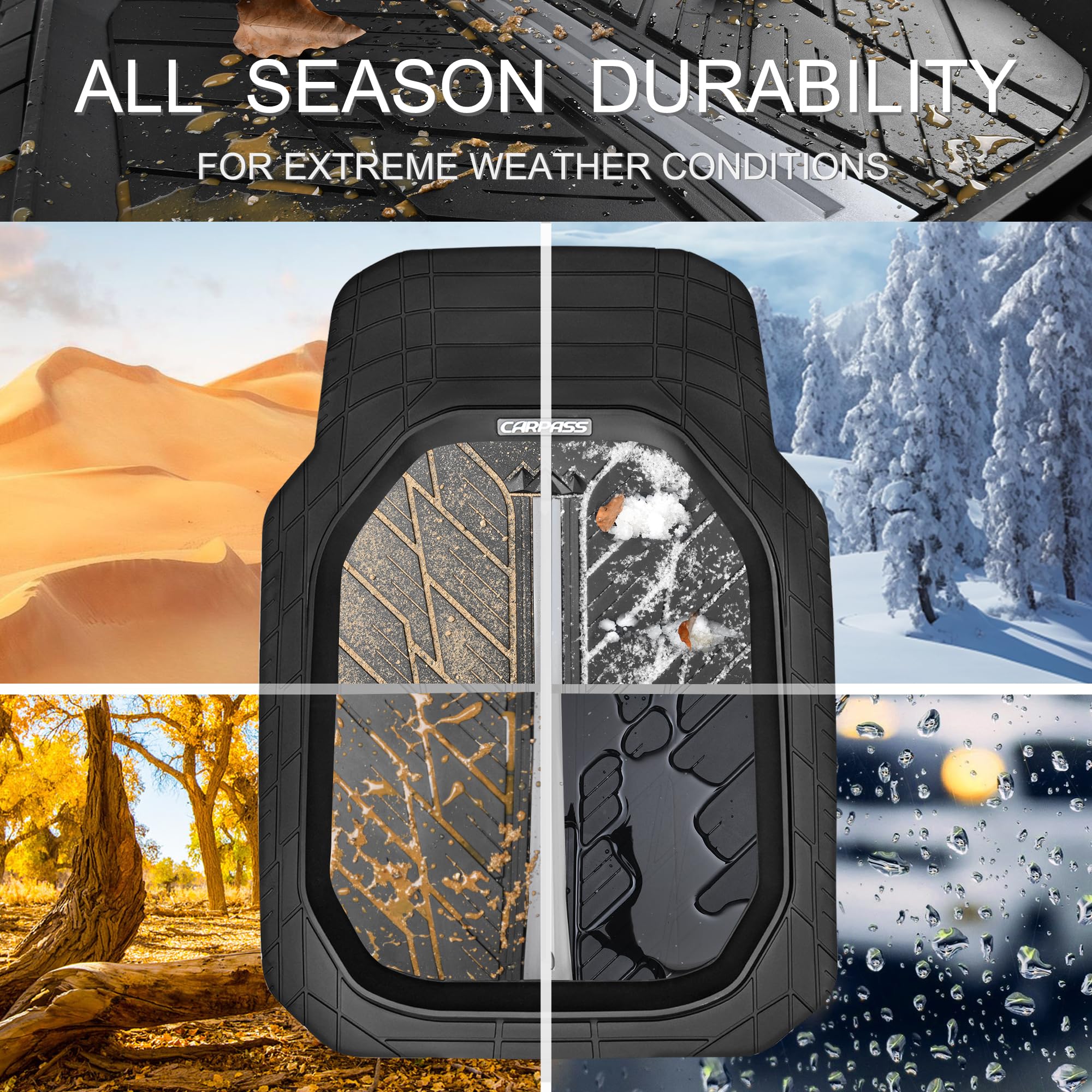 Car Pass Tire Tread Deepdish Rubber Floor Mats For Car Heavy Duty Car Mats All Weather, Universal Xl~M Trim To Fit For Truck Suv
