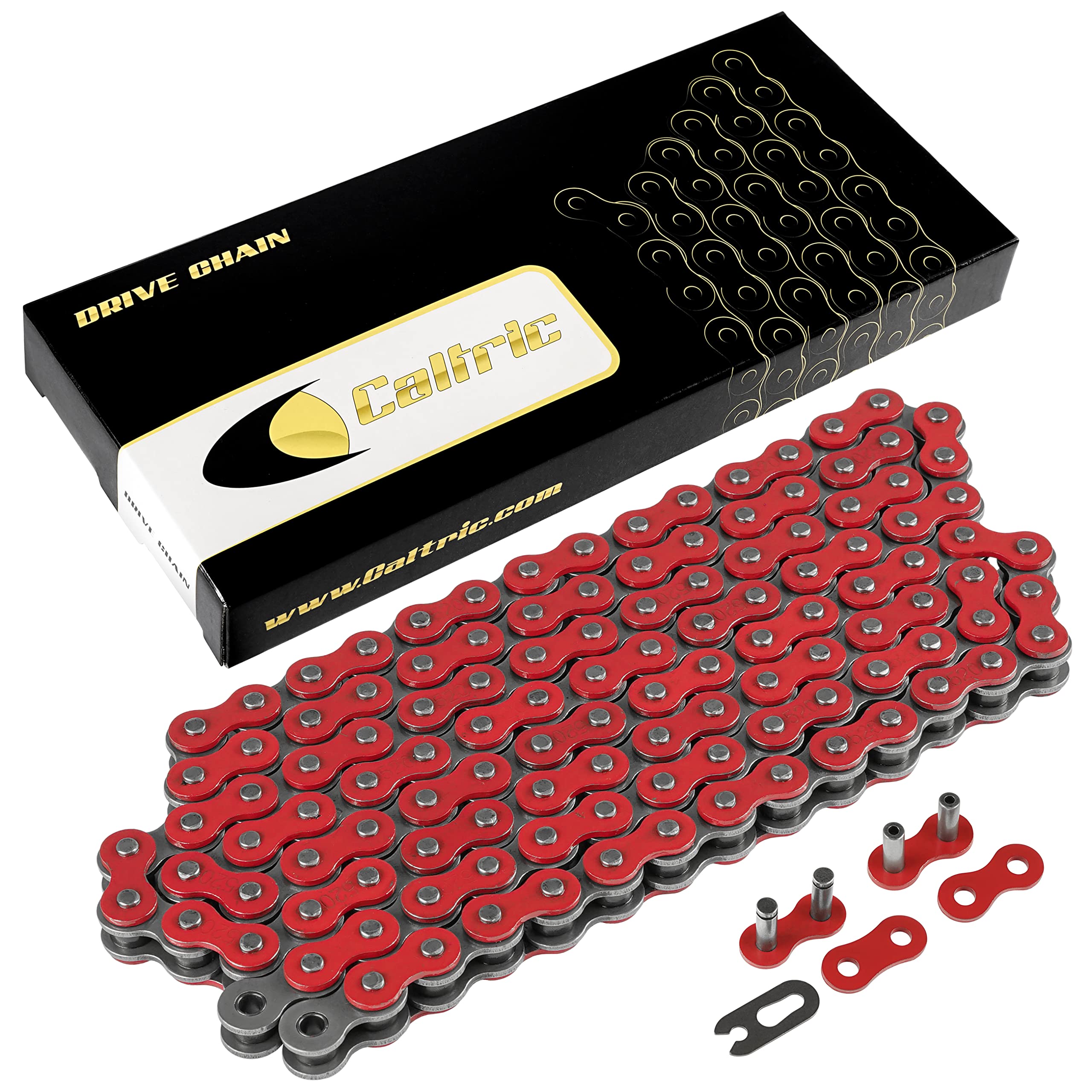 Caltric Red 520-Pitch 120-Links Non-Oring Drive Chain Compatible with ATV/UTV/Quad/Side X Side/Motorcycle/Dirtbike/with Rivet an