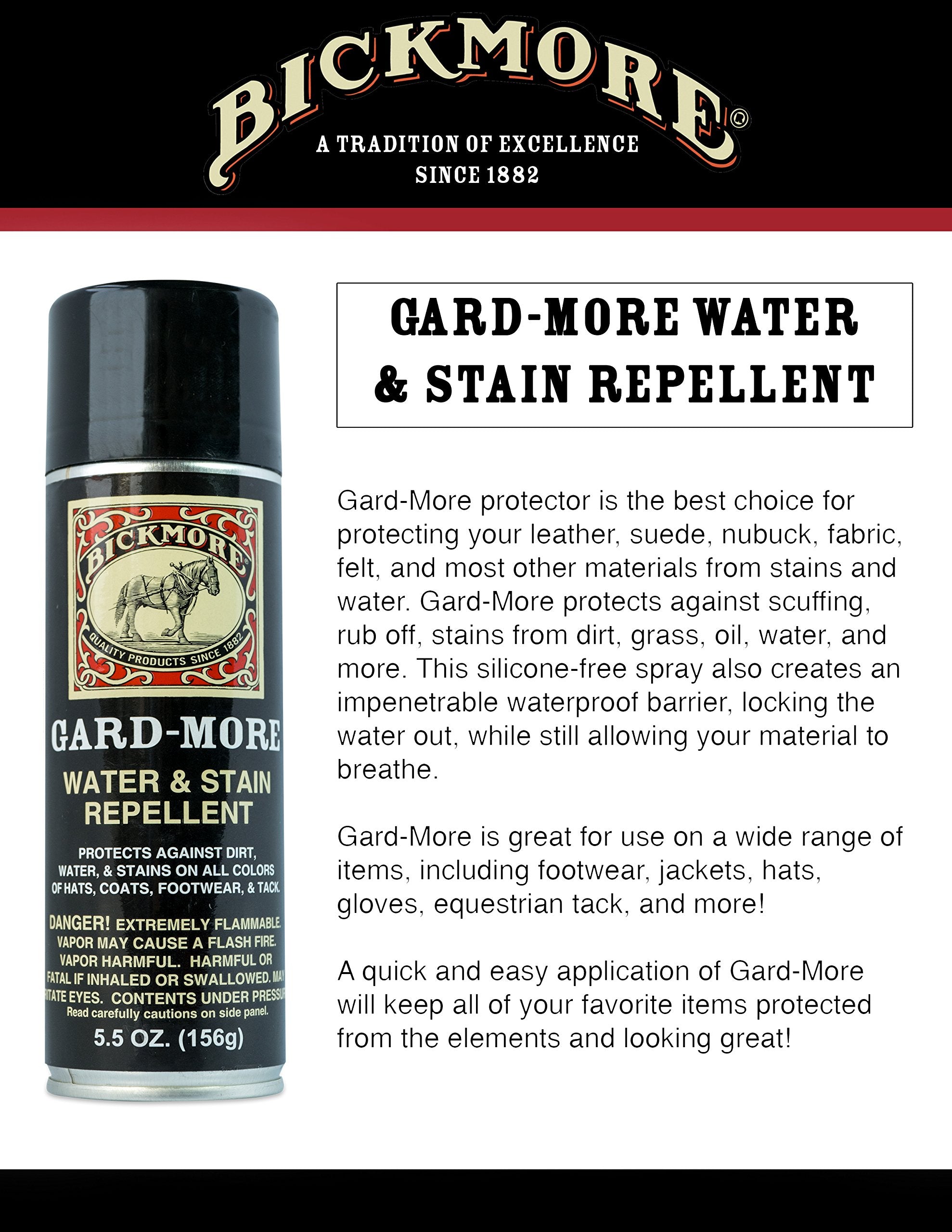 Bickmore Gard-More 5.5oz Water & Stain Repellent Spray - Leather & Suede Protector, Neutral, Model 50-6025