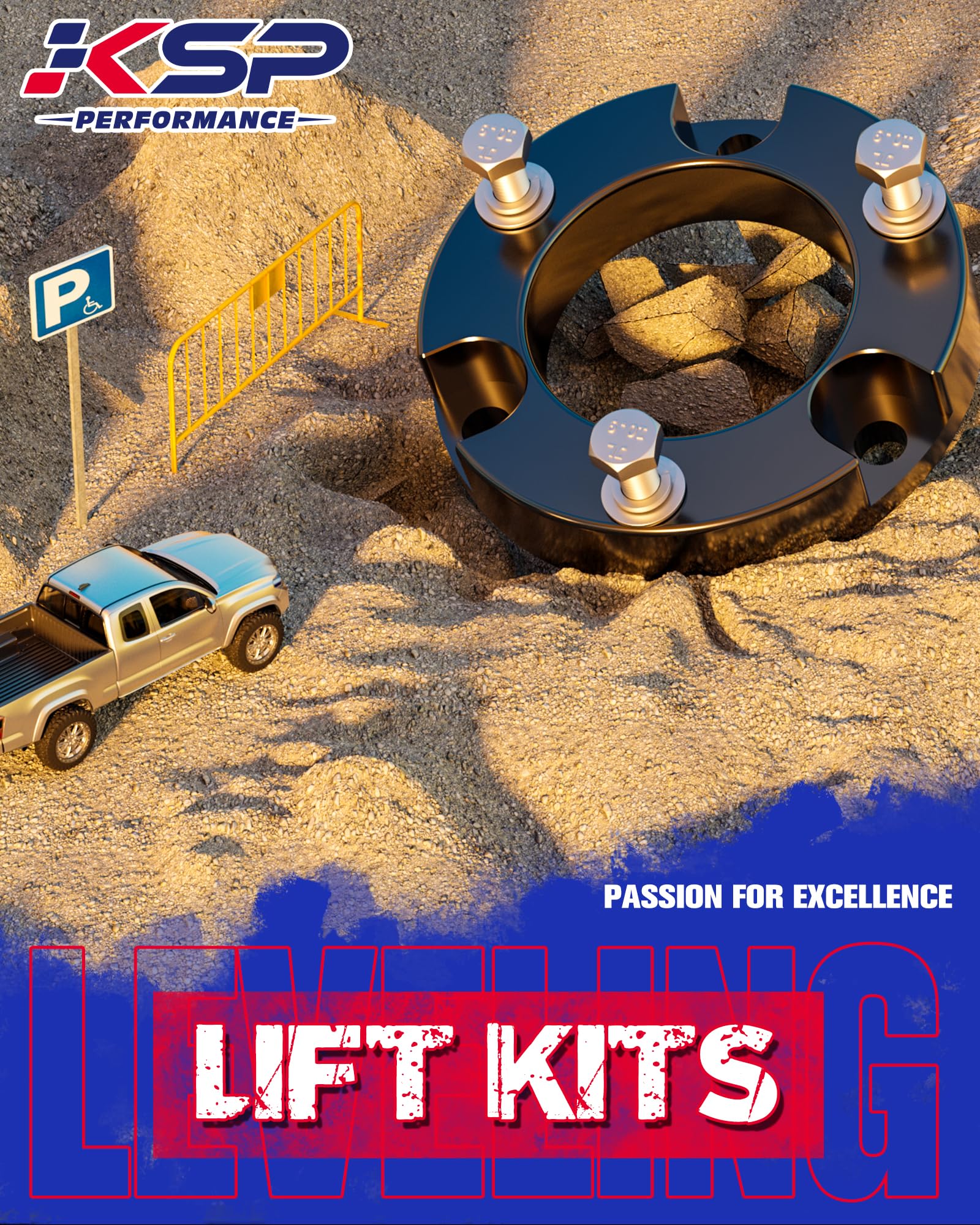 KSP PERFORMANCE 1.5" Front Leveling Lift Kit for Toyota Tacoma/FJ Cruiser/4Runner, Aluminum Strut Spacers, Model 9F015-15