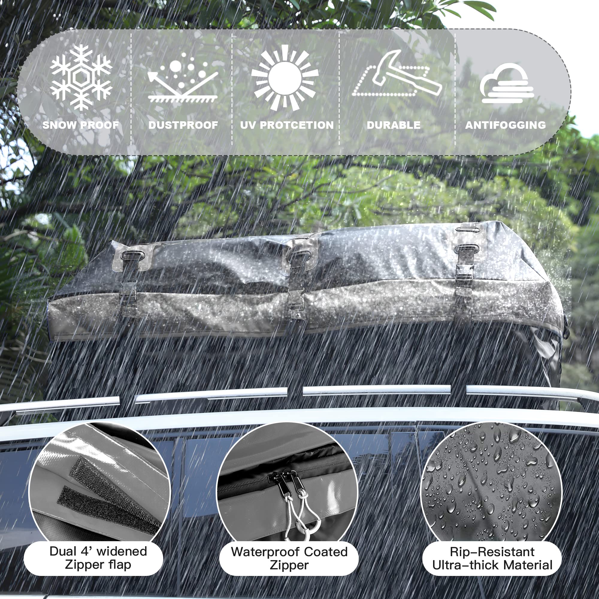 Rooftop Cargo Carrier, 26 Cubic Feet Soft-Shell Waterproof Car Roof Luggage Bag For All Vehicles Suv With/Without Rails, Includes 10 Reinforced Straps 6 Door Hooks Suitable, Storage Bag,Anti-Slip Mat