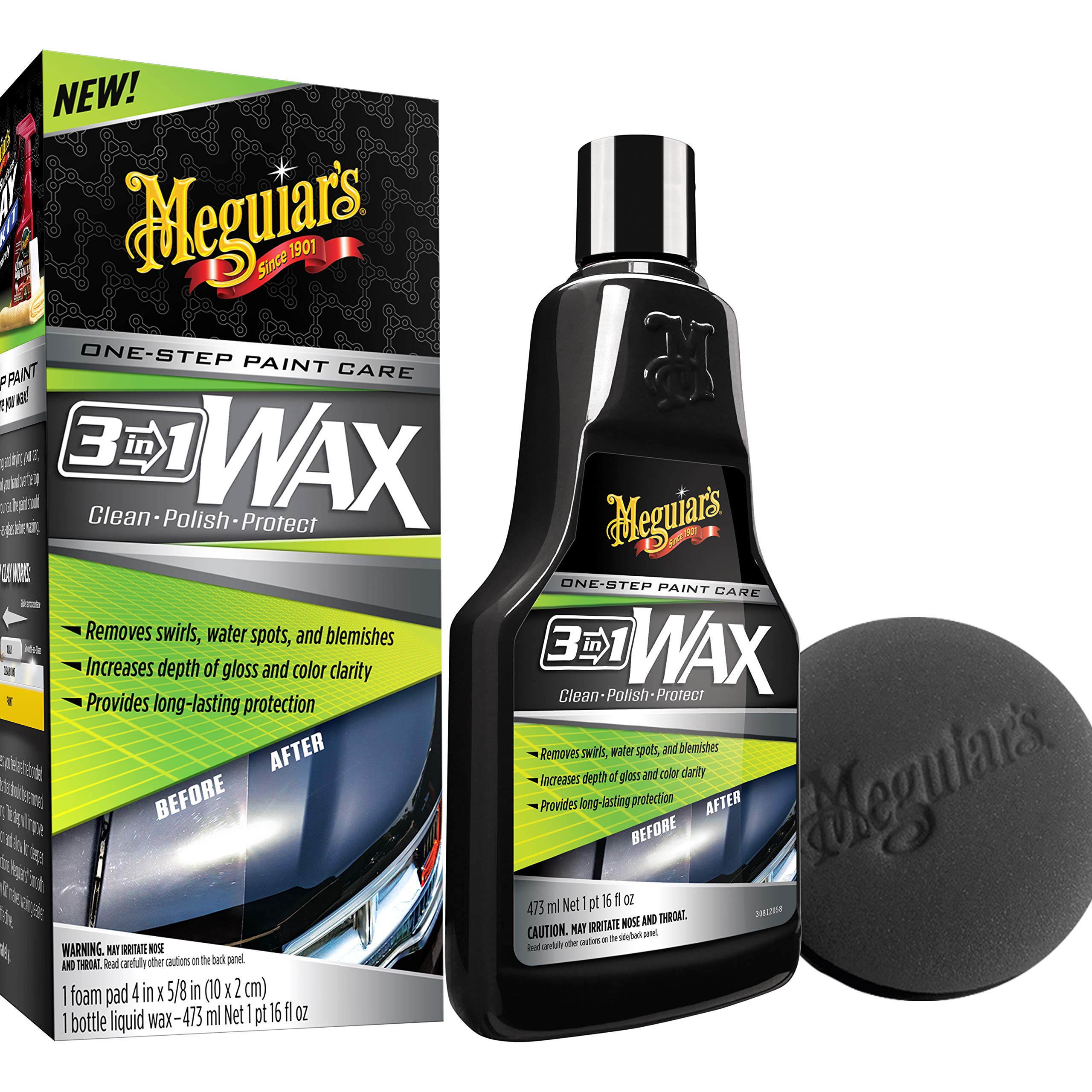Meguiars 3 In 1 Wax - Advanced Cleaner Wax that Blends Defect and Scratch Removal, Car Polishing for a High Gloss, and Long-Las