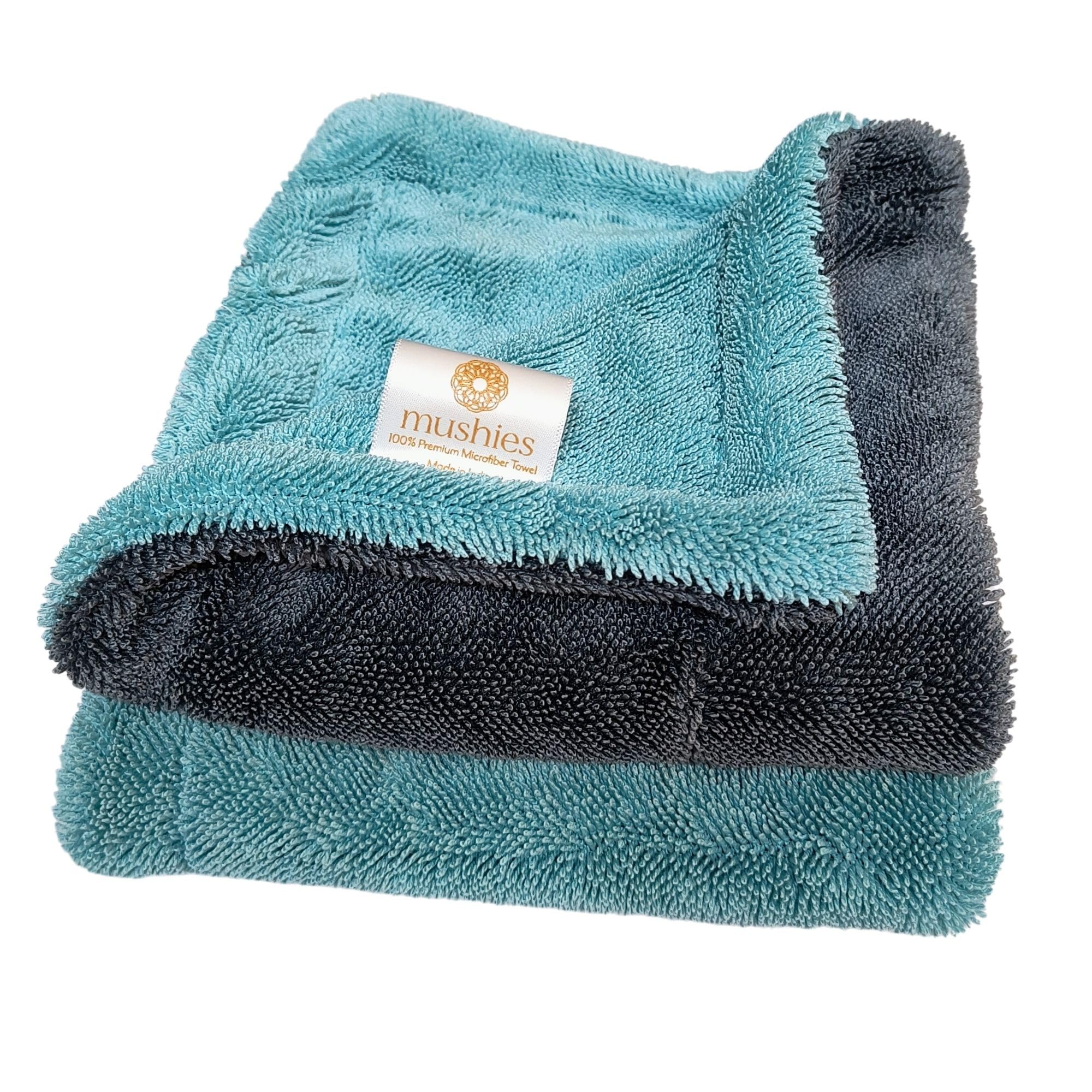 MUSHIES Microfiber Cloth for Car (Pack of 2, 40x40 cm, 1100 GSM) Twisted Loop Highly Absorbent  Edgeless, Plush & LintFree Mic