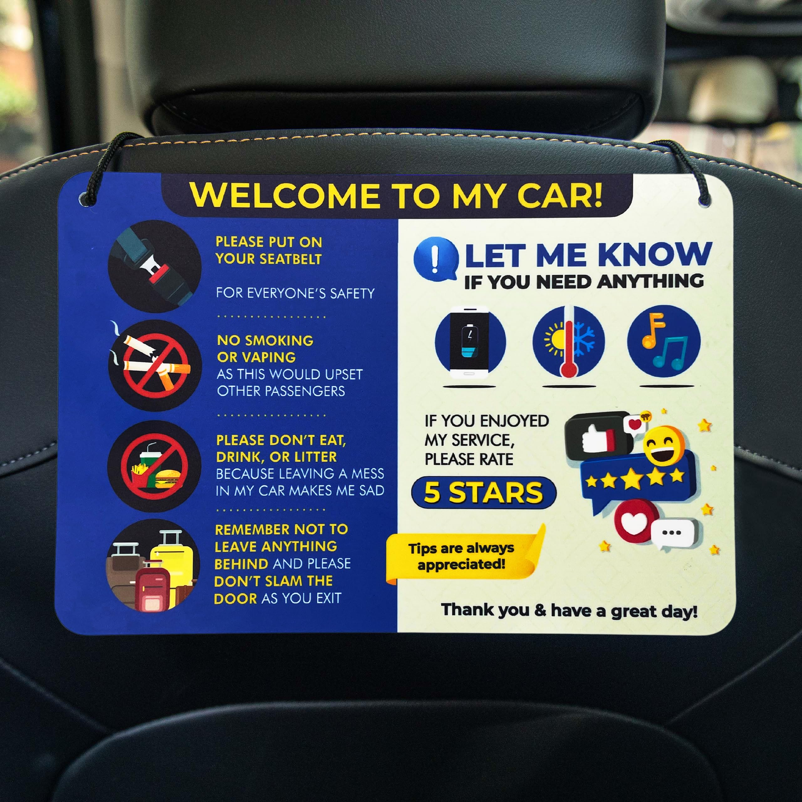 Nivrana Rideshare Car Sign 2-Pack - Better Customer Relations, Higher Ratings And More Tips With Universal Sign, Accessory For R