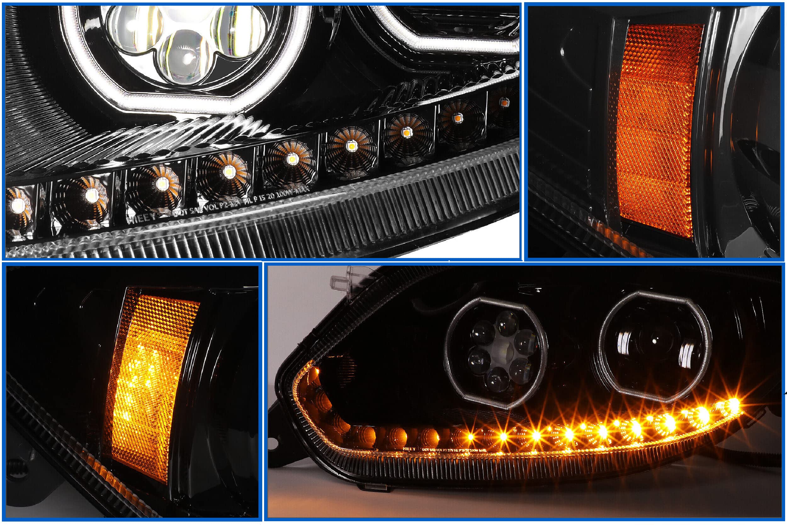 Kozak Black Led Projector Headlights With Turn Signal Position And Running Light 12V Driver And Passenger (Right And Left Side) For International Lt Lt625 2018-2021 Plus Logo, 2X 22 Wipers, Vest