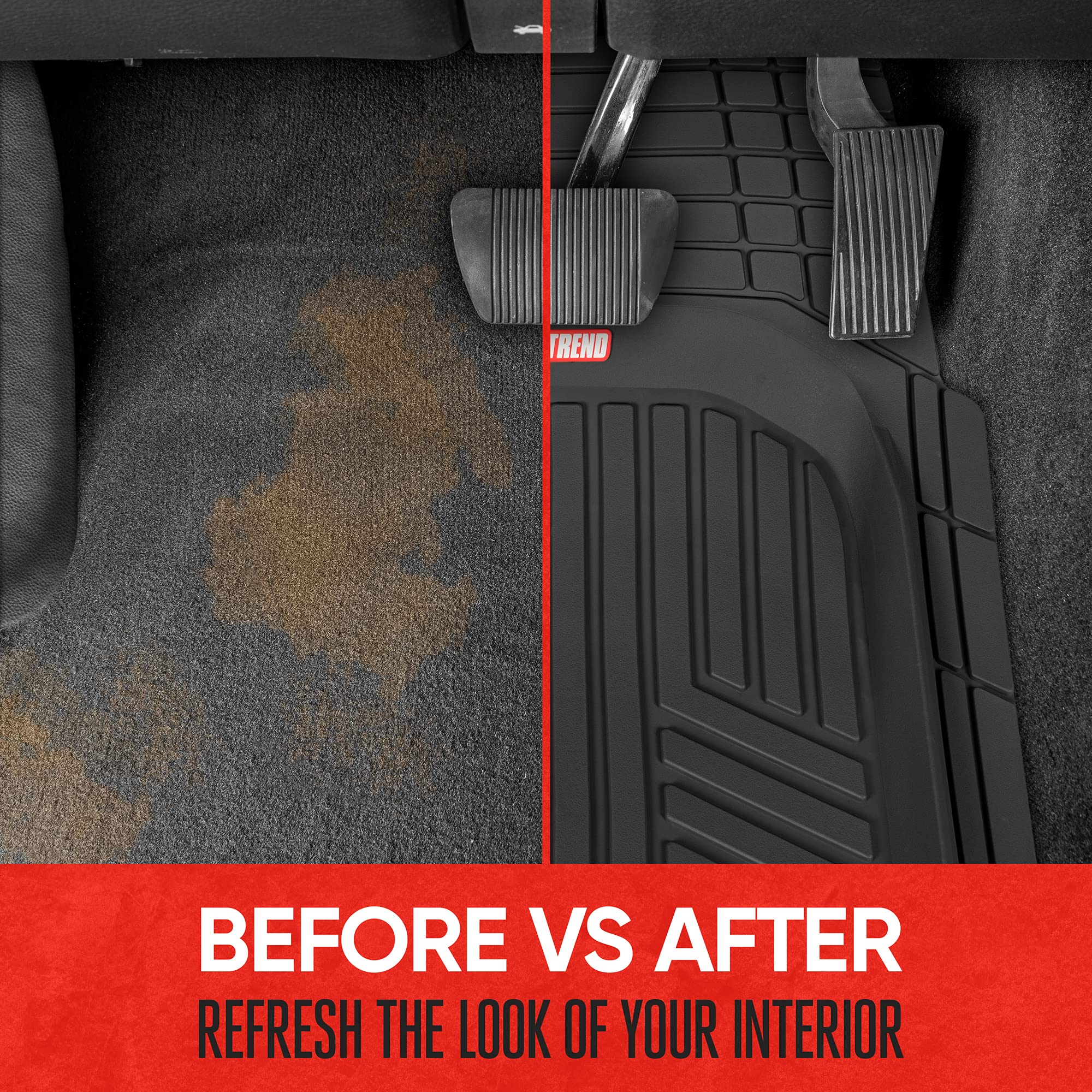 Motor Trend FlexTough Black Floor Mats for Cars & Cargo Mat Full Set - All Weather Front & Rear Rubber Automotive Floor Mats & C