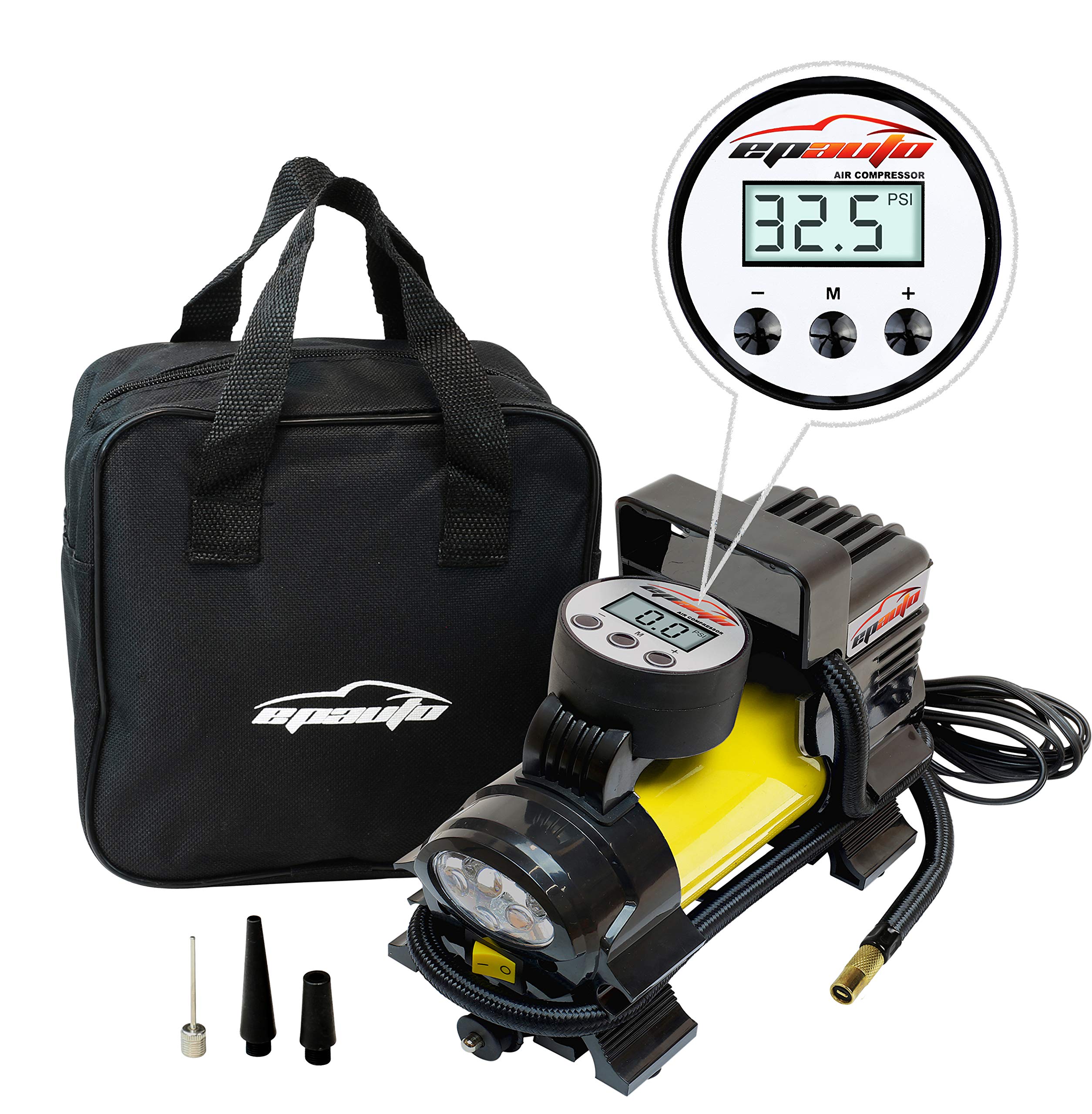 EPAuto 12V DC Portable Air Compressor Pump, Digital Tire Inflator, Model AT-10D-Y, Yellow