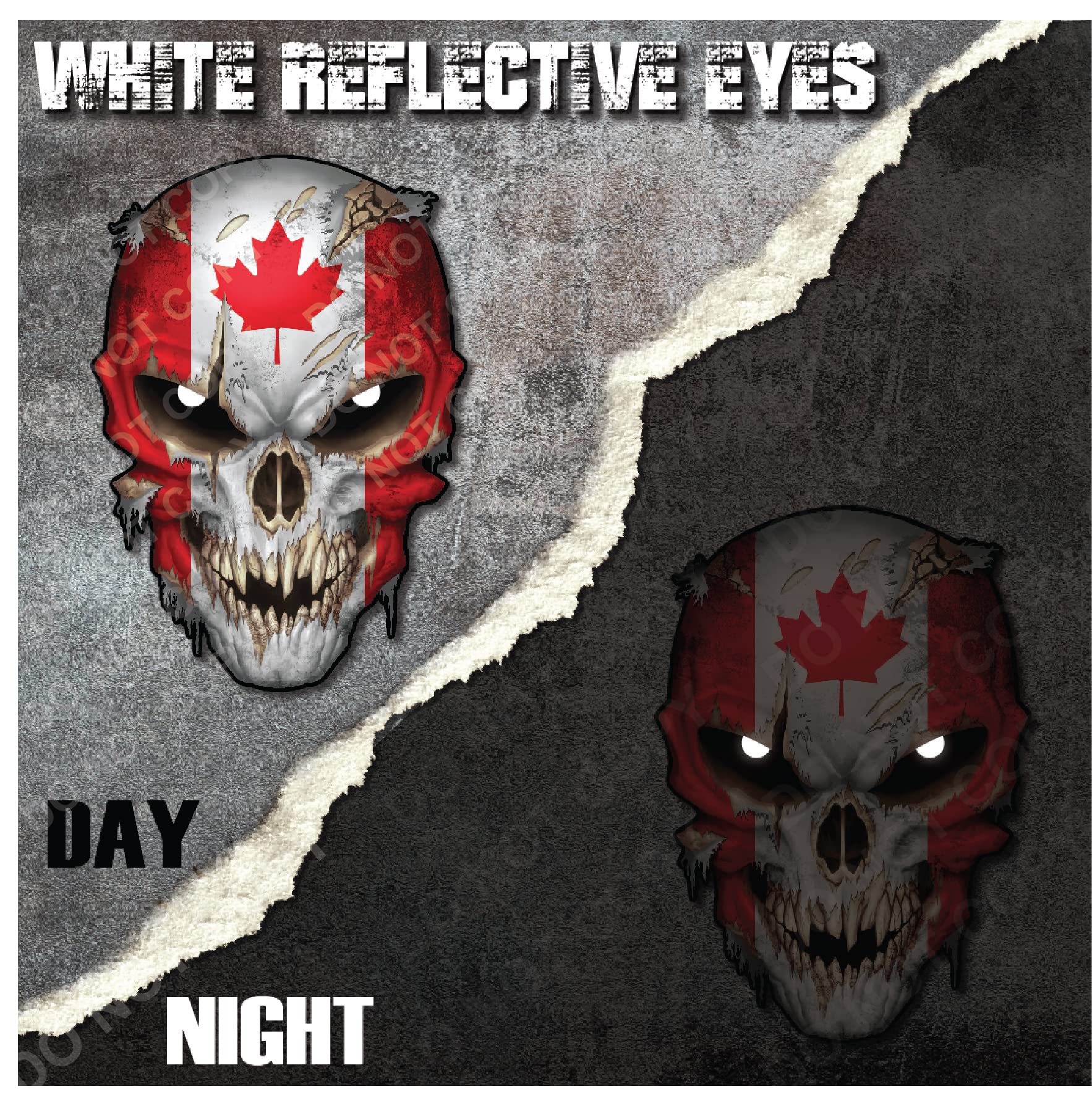 Decals by Haley Skull Canadian Flag Maple Leaf Vinyl Decal Sticker, 6.5 Inch, Reflective Eyes, Safe for Vehicle Paint, Patriotic Design