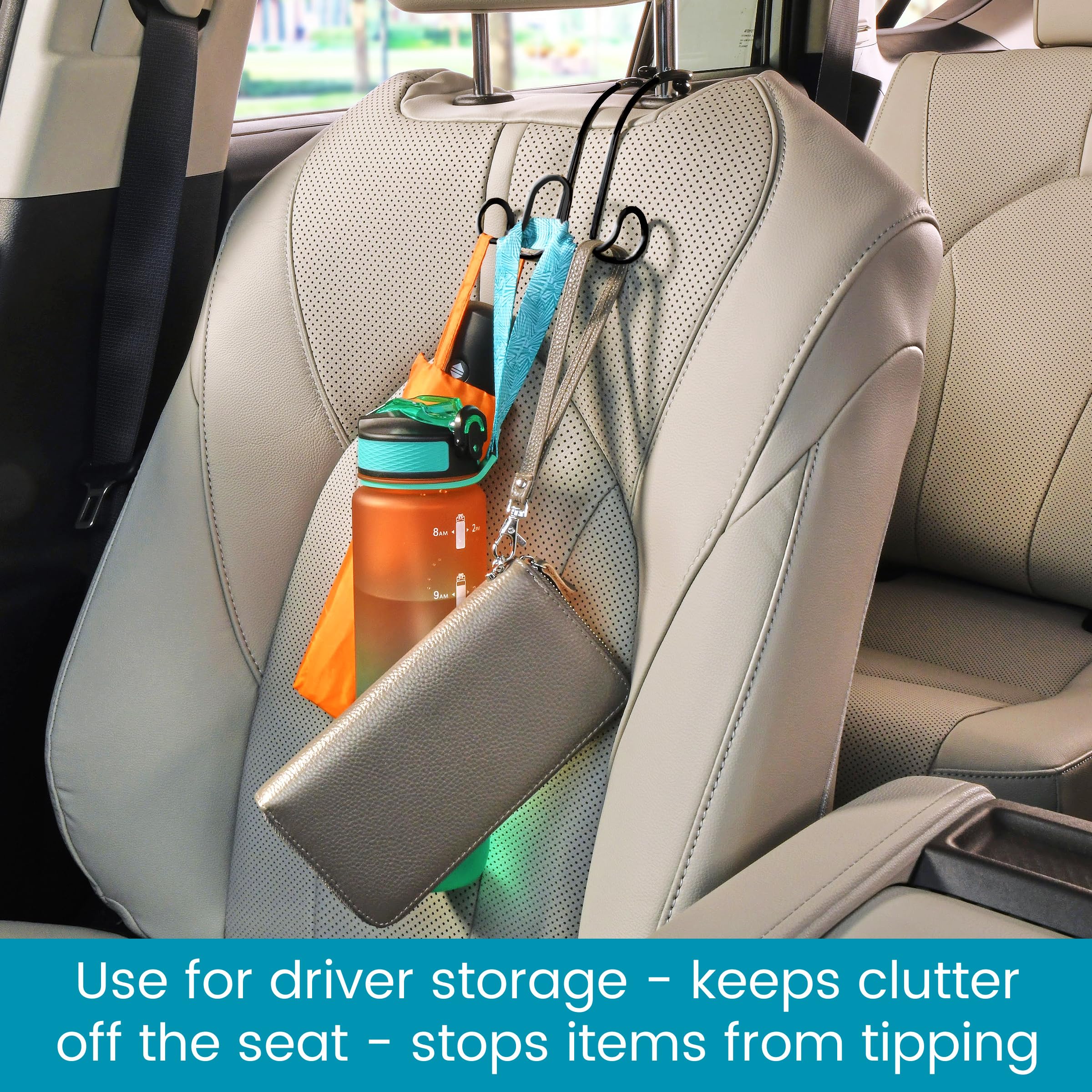High Road Metal Car Hooks For Purses And Bags - Unbreakable Headrest Car Hooks For Large Purse Straps And Heavy Bags Up To 40 Lb