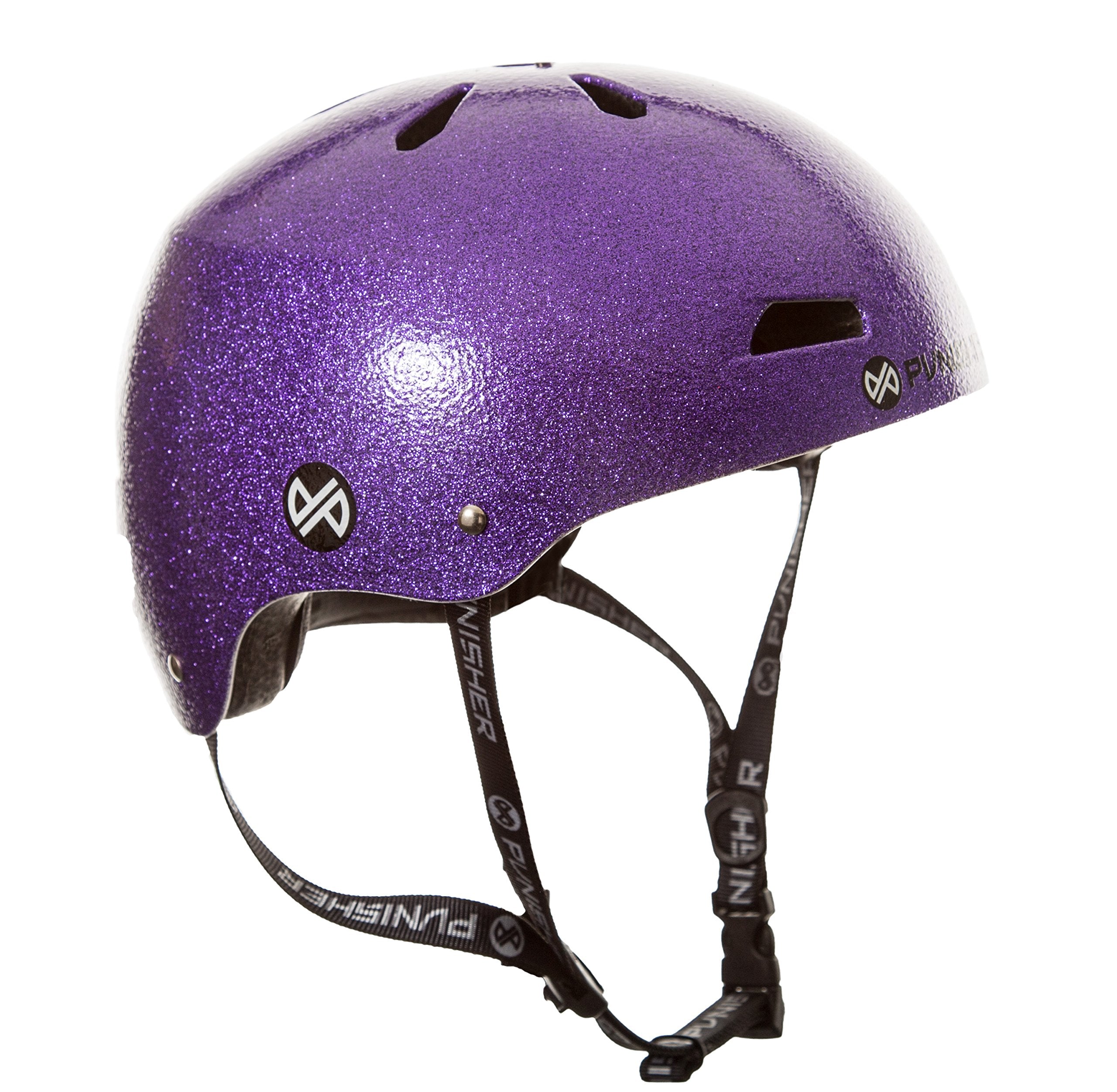 Punisher Skateboards Pro Youth 13 Vent Bright Flake Dual Safety Certified BMX Bike & Skateboard Helmet, Purple, Medium