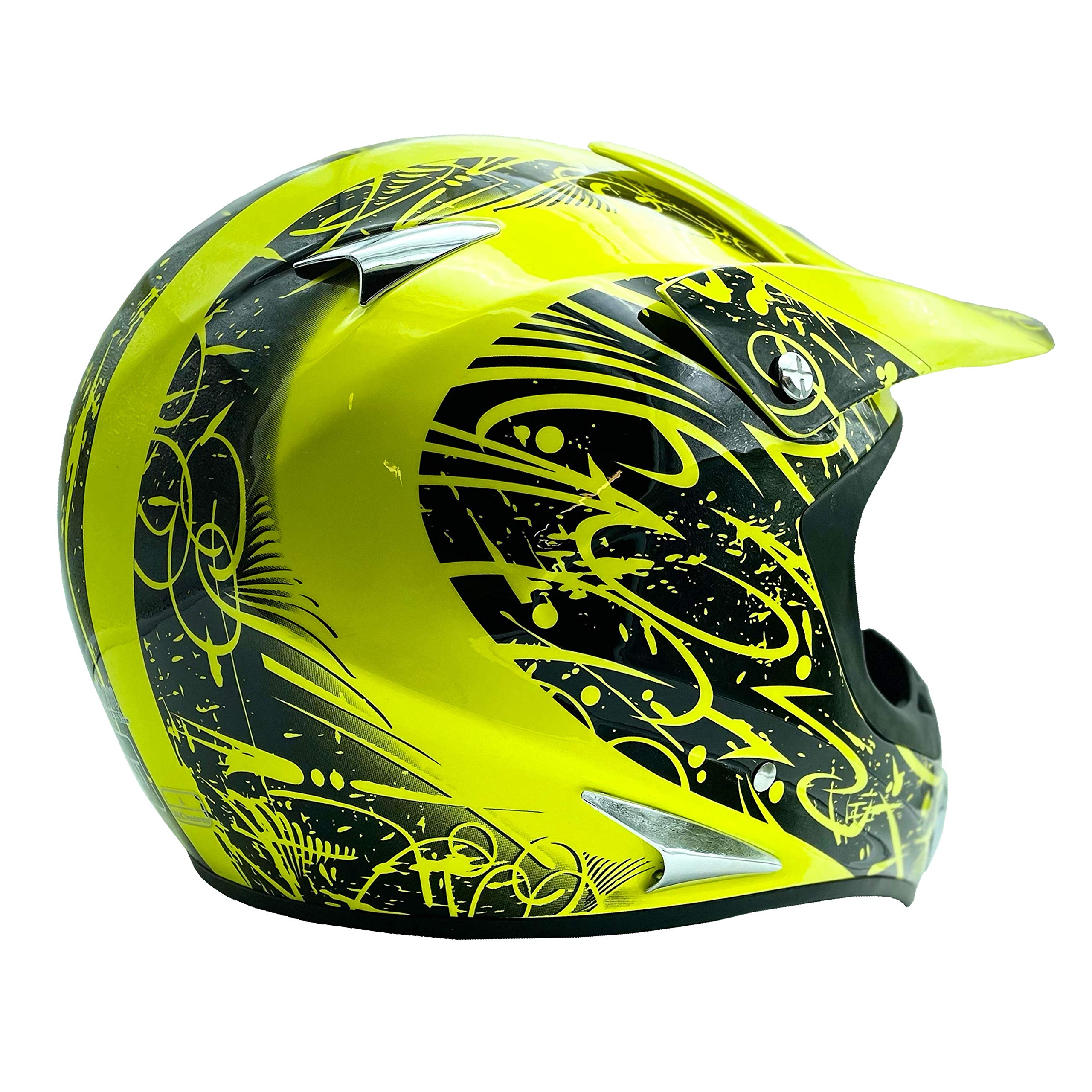Adult Typhoon Atv Mx Helmet Goggles Gloves Combo Hiviz W/ Black Goggles & Gloves ( Xxl )