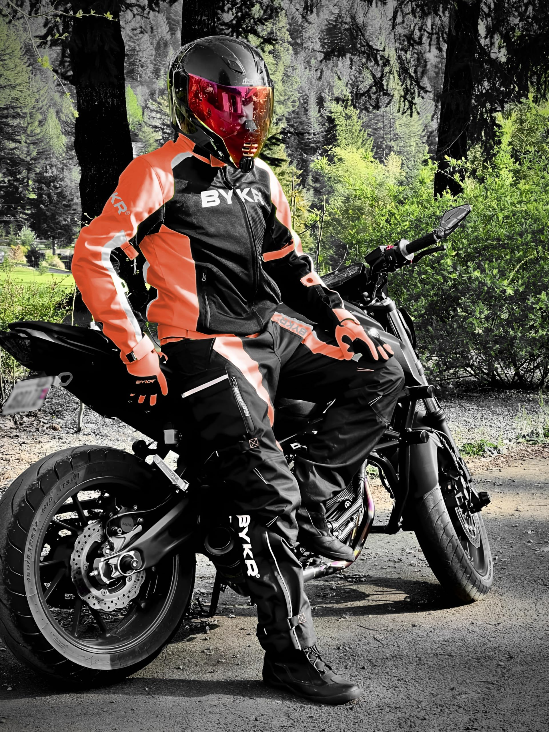 BYKR Motorcycle Pants for Men & Women, Armored Cordura, Waterproof, Hi Viz, Size 30W x 34L, Orange, Model BYKR 1M
